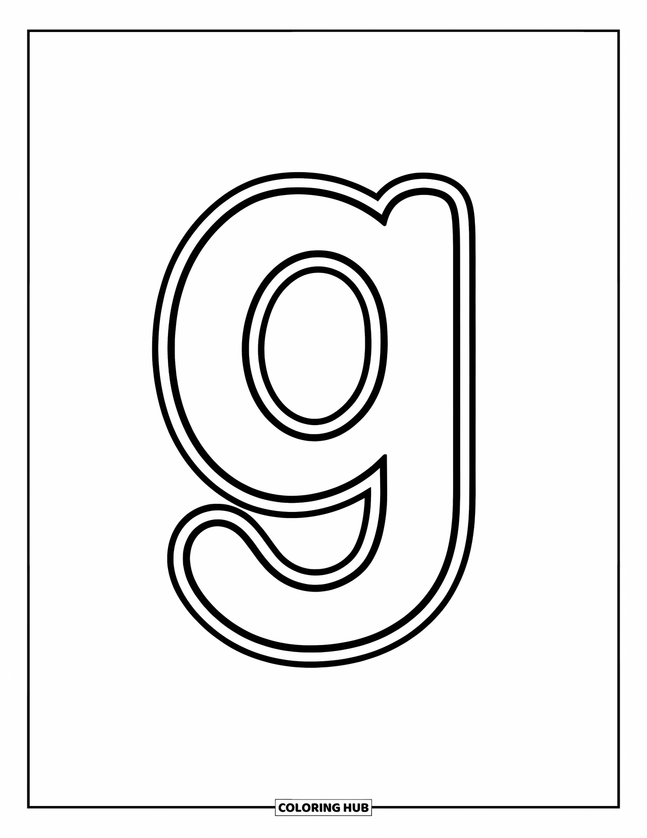 Letter G Coloring Page for Kids: Cheerful lowercase g with a thick outline for easy coloring
