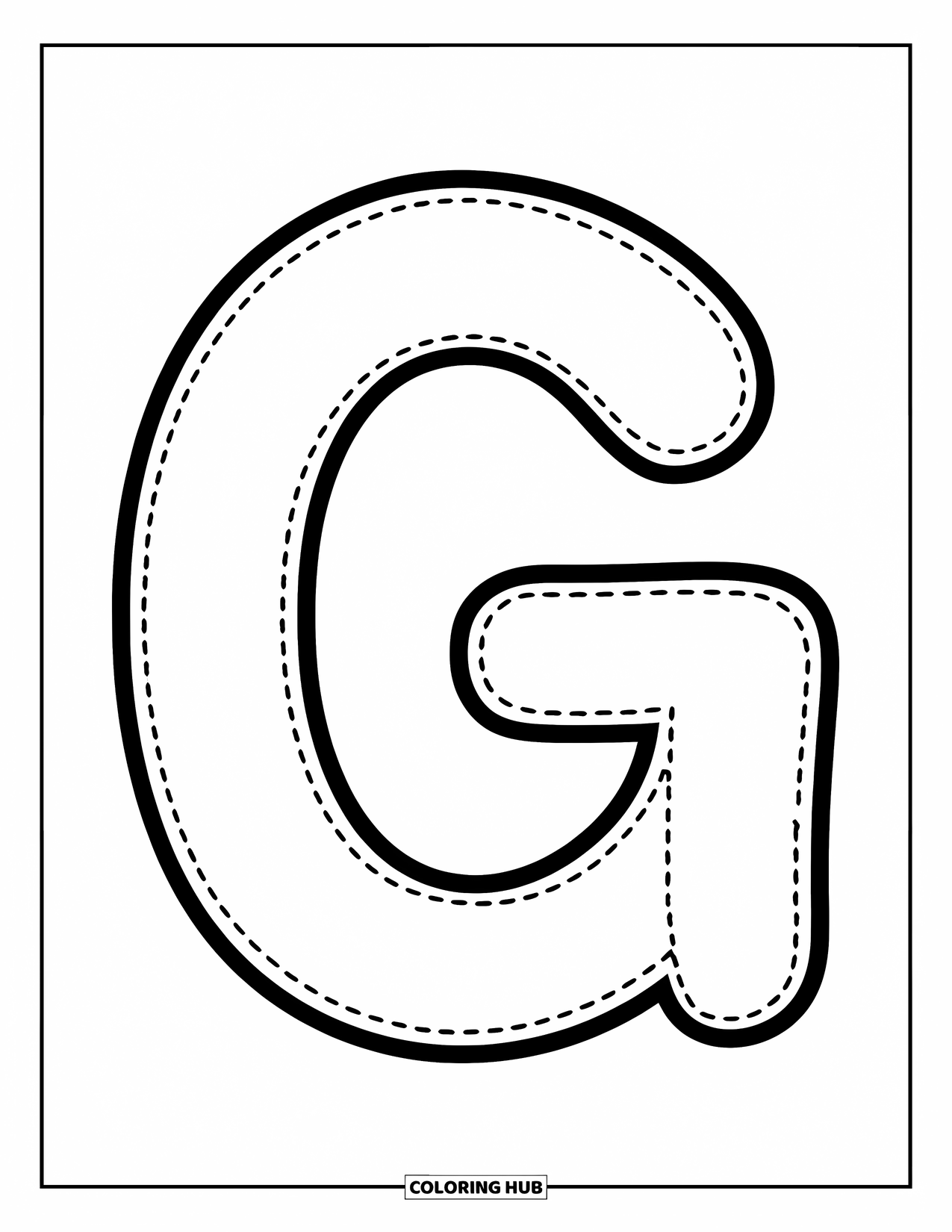 Letter G Coloring Page for Kids: Dotted uppercase G for easy tracing and early writing fun