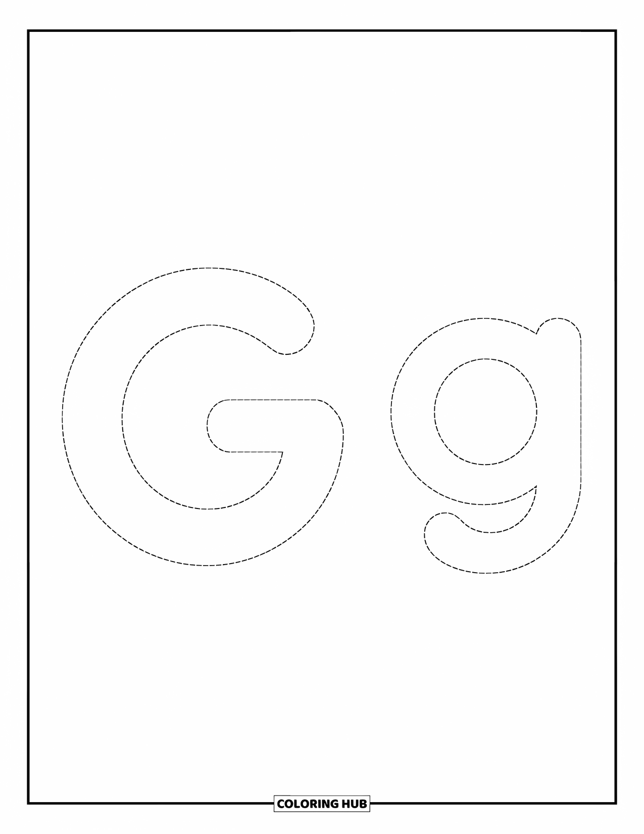 Letter G Coloring Page for Kids: G and g side by side in a simple dotted style