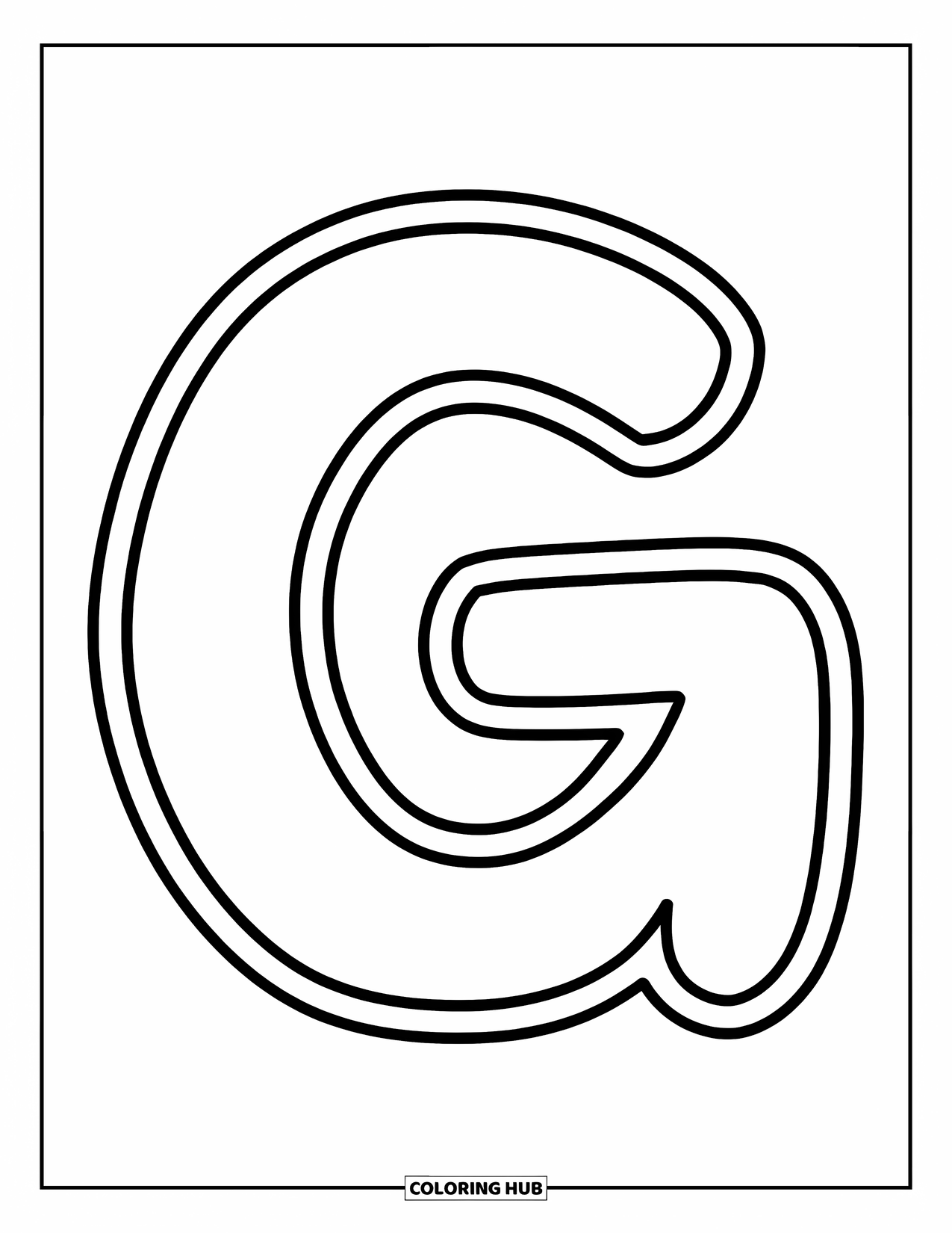 Letter G Coloring Page for Kids: Playful uppercase G with thick lines and lots of space to color