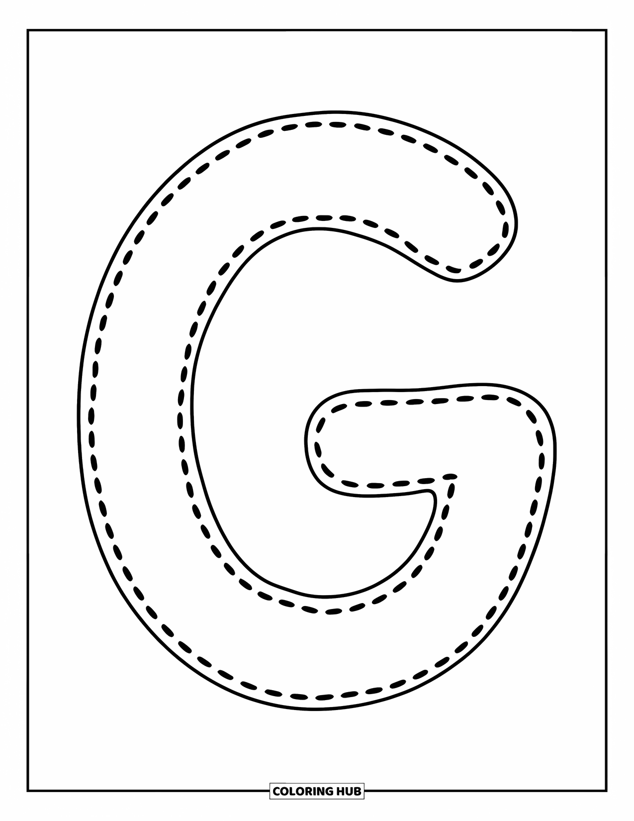 Letter G Coloring Page for Kids: Uppercase G in dotted lines, perfect for preschool tracing practice