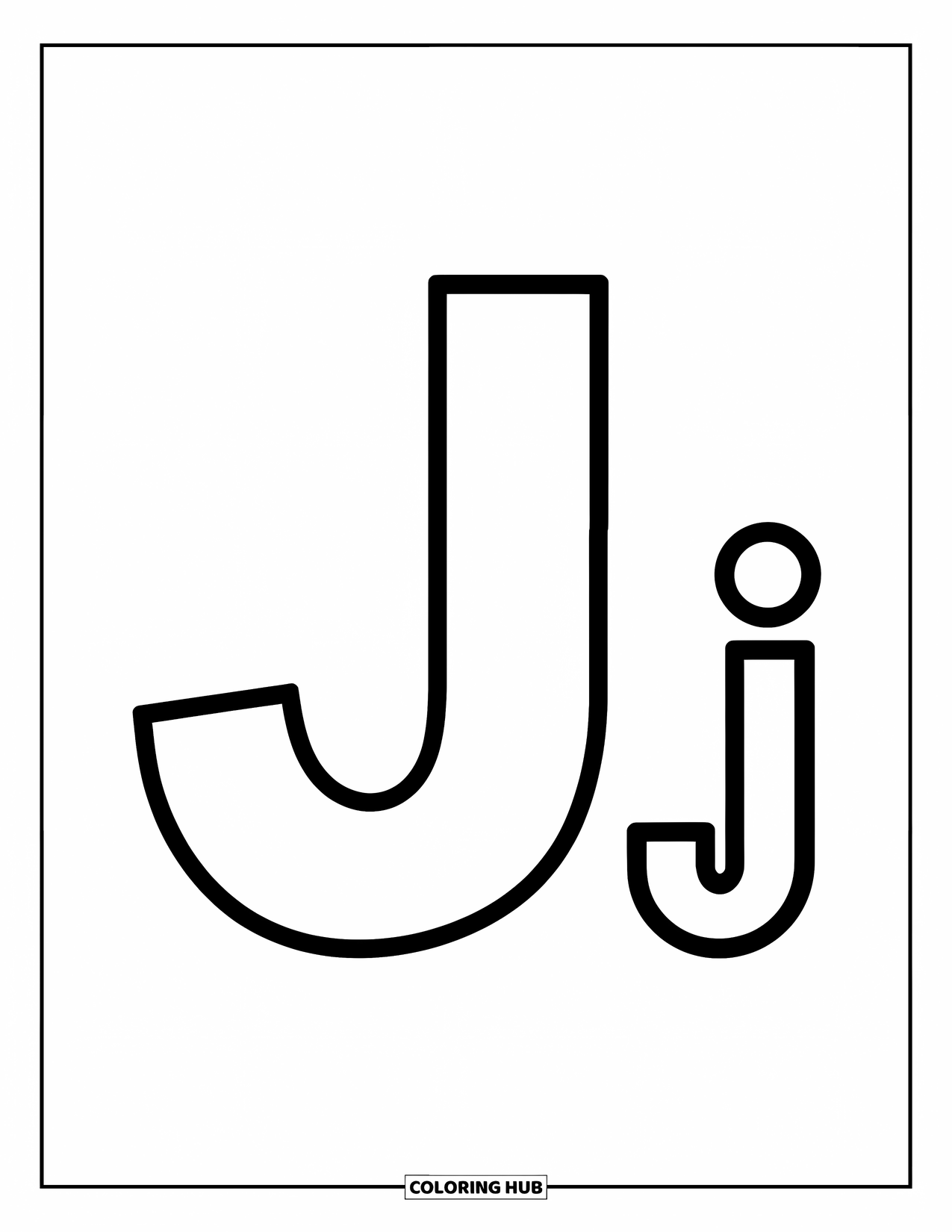 Letter J Coloring Page for Kids: Bold and easy-to-color uppercase J and lowercase j side by side