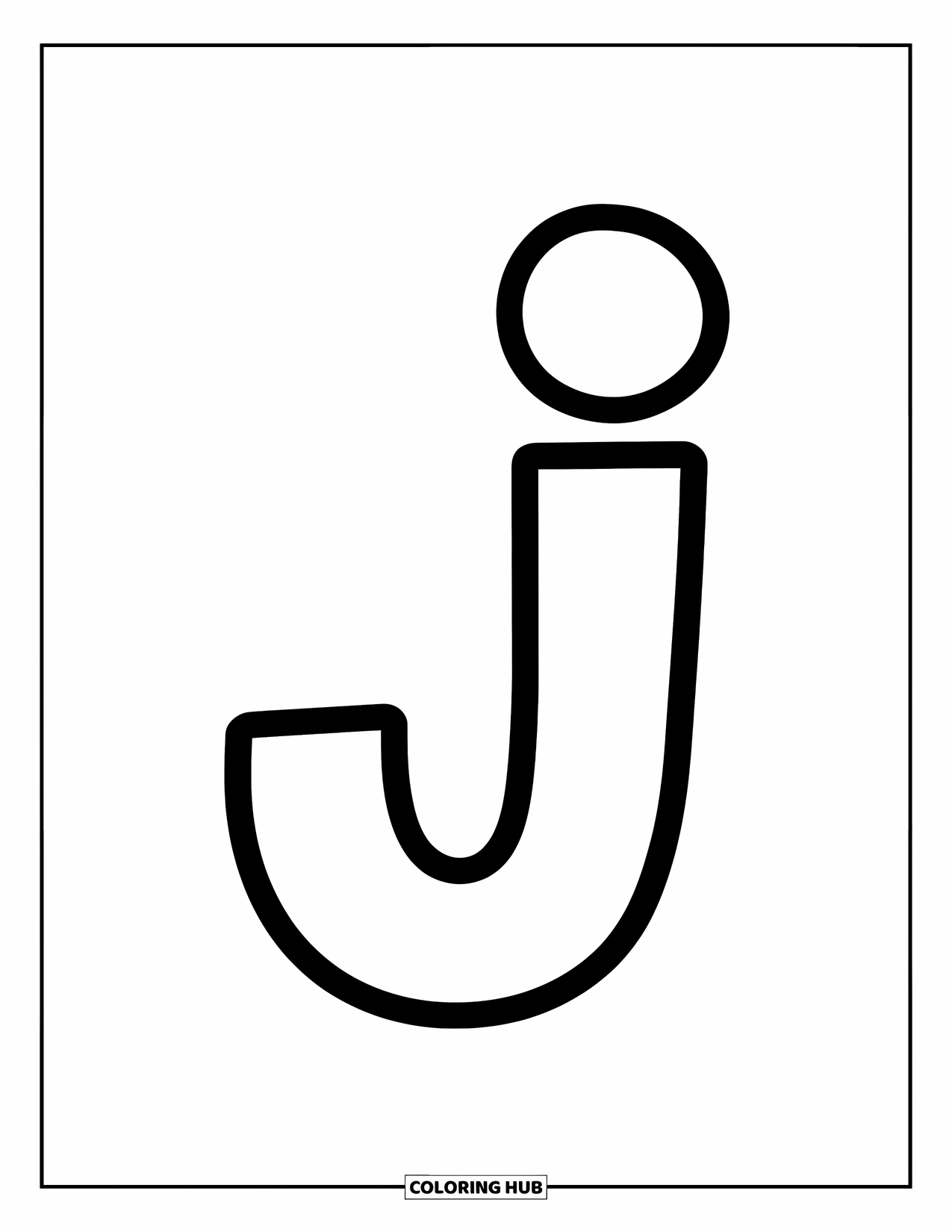 Letter J Coloring Page for Kids: Centered lowercase j with thick lines for a simple and fun coloring time