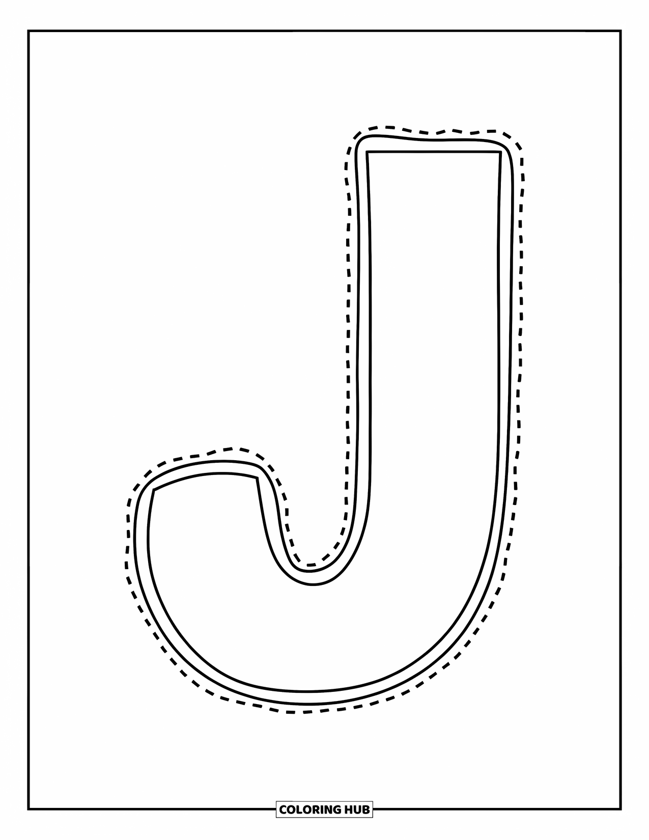 Letter J Coloring Page for Kids: Cheerful dotted J ready for preschool tracing fun