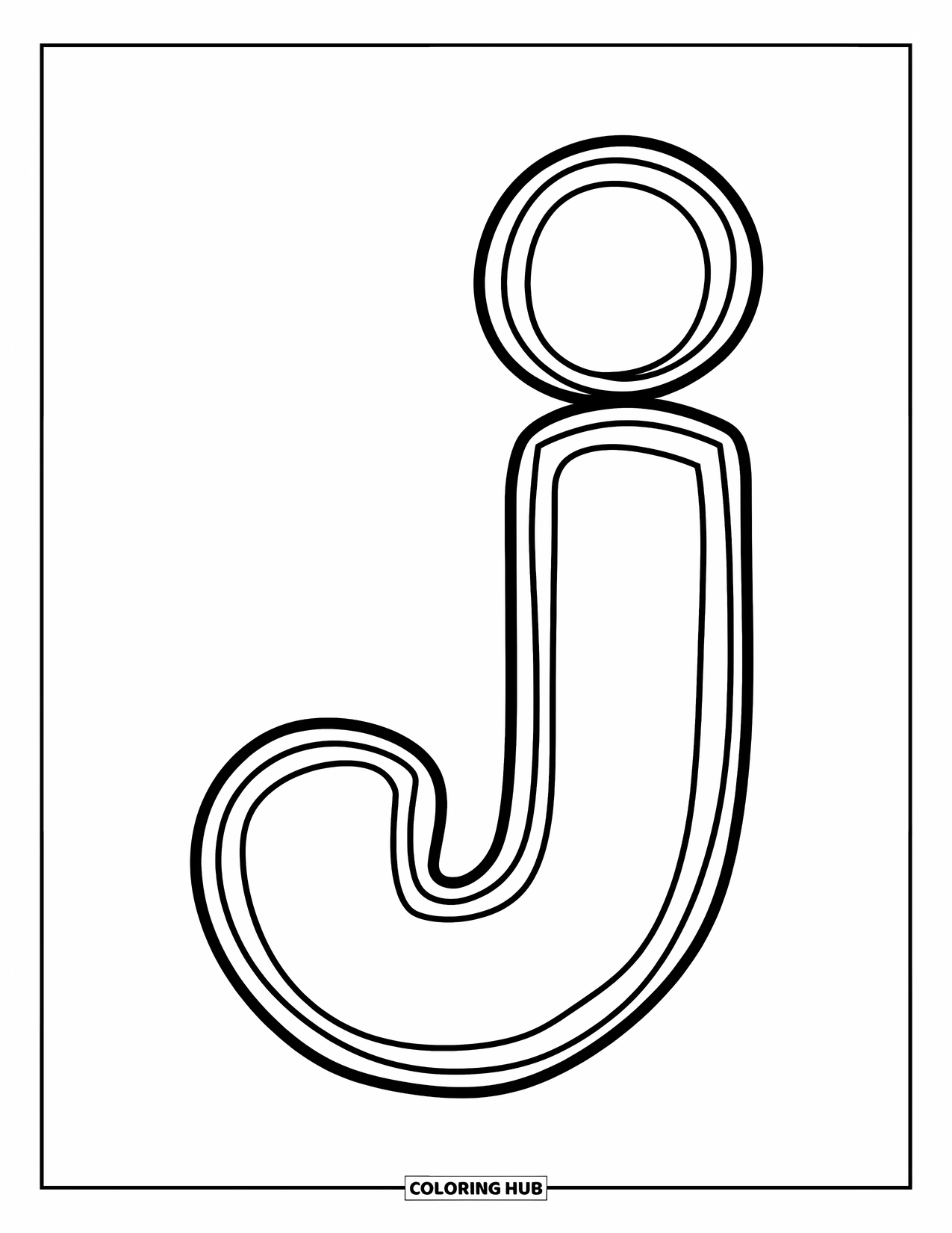 Letter J Coloring Page for Kids: Cheerful lowercase j with bold outlines, great for preschool coloring fun
