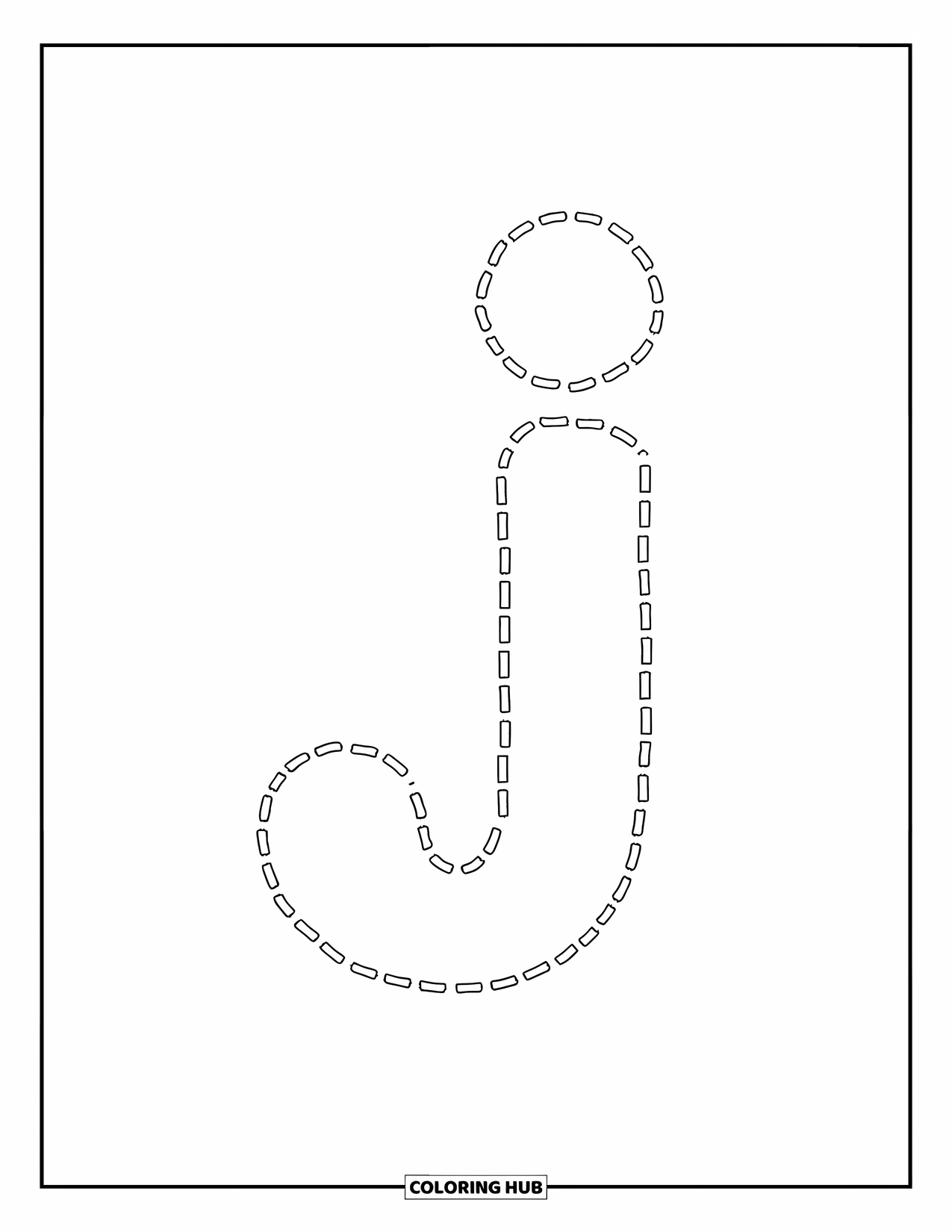Letter J Coloring Page for Kids: Lowercase dotted j perfect for preschool tracing practice