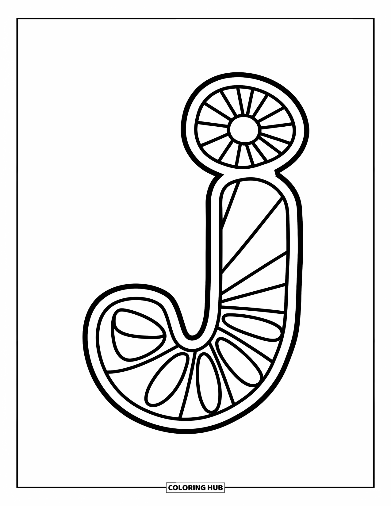 Letter J Coloring Page for Kids: Playful lowercase j with thick lines, perfect for little hands to color