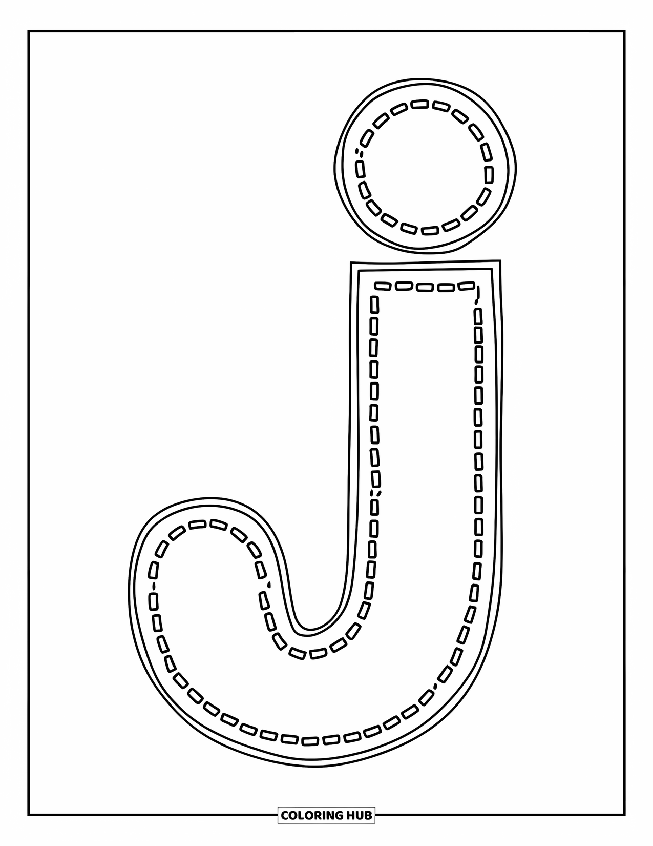 Letter J Coloring Page for Kids: Simple dotted j to help preschoolers learn to write
