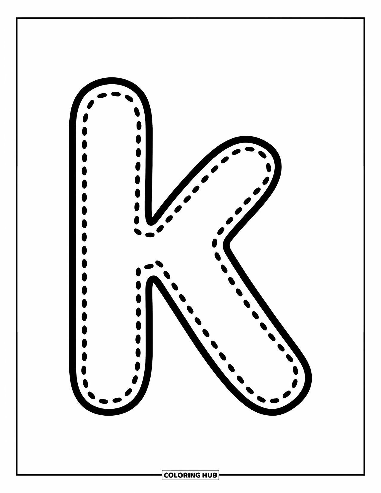 Letter K Coloring Page for Kids: A big dotted K ready for tracing fun and writing practice
