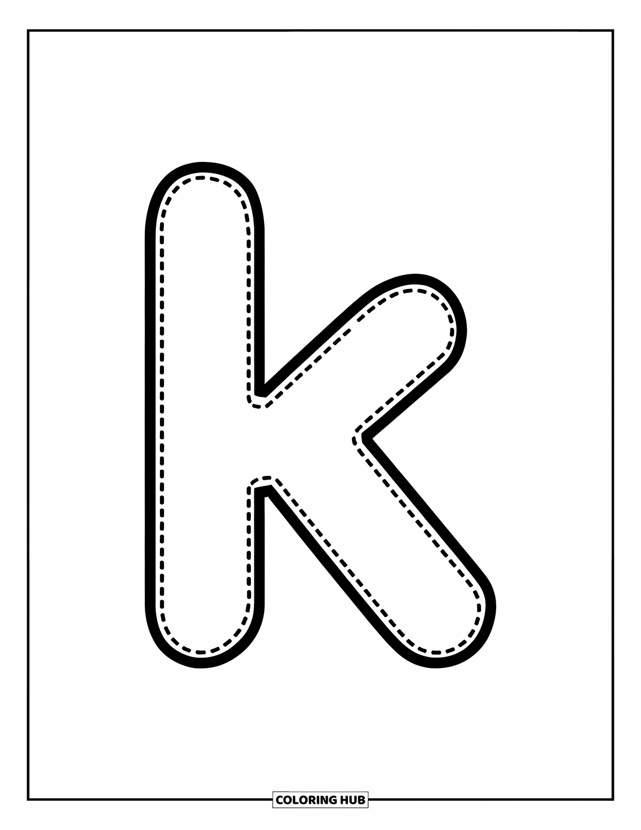 Letter K Coloring Page for Kids: A cheerful lowercase k in dotted style helps kids learn