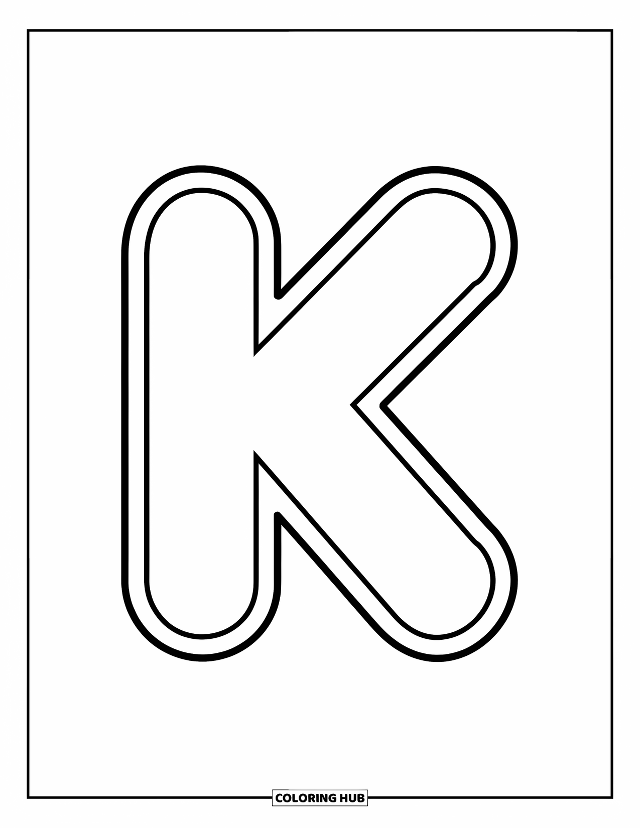 Letter K Coloring Page for Kids: Big uppercase K with bold lines and a fun, playful design
