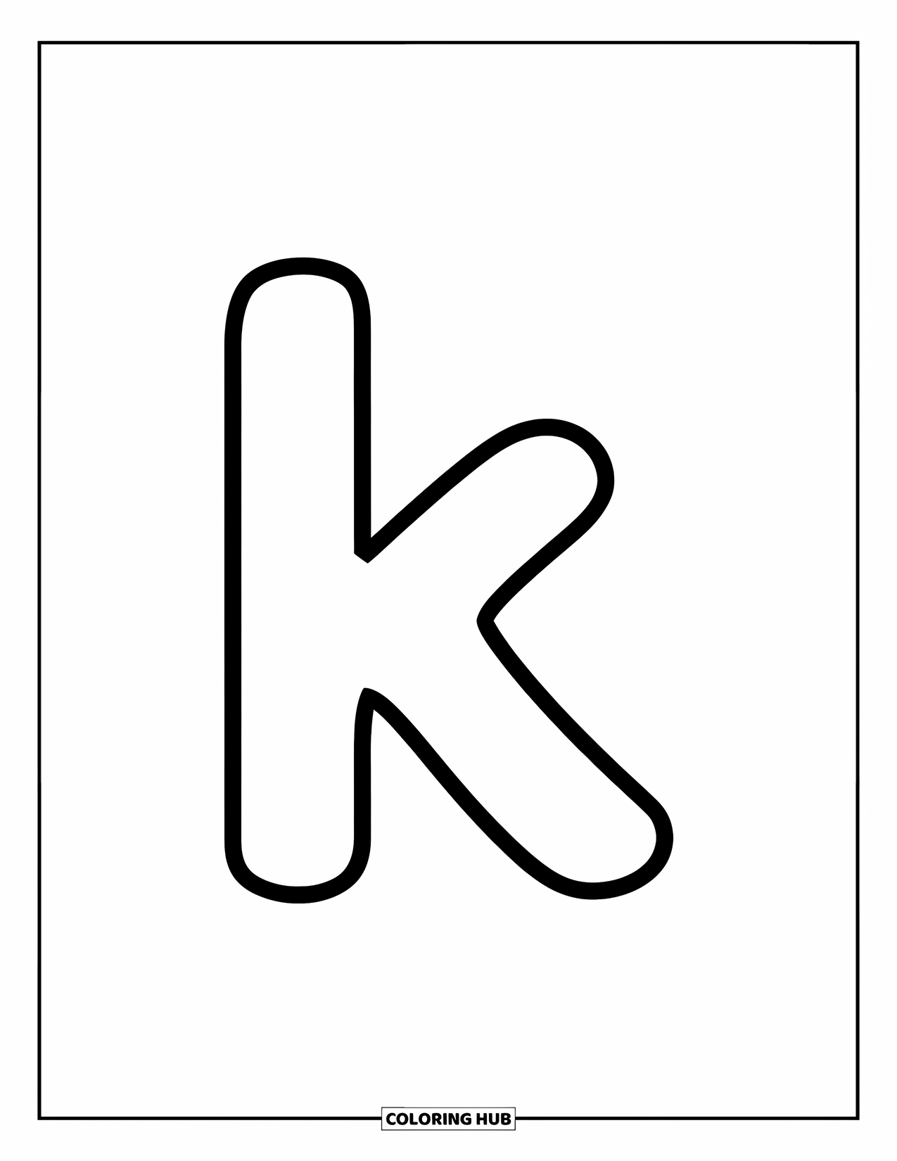 Letter K Coloring Page for Kids: Thick-lined lowercase k centered for cheerful preschool coloring