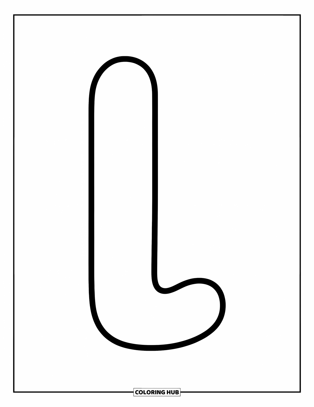 Letter L Coloring Page for Kids: A centered lowercase l has thick lines and a cheerful vibe