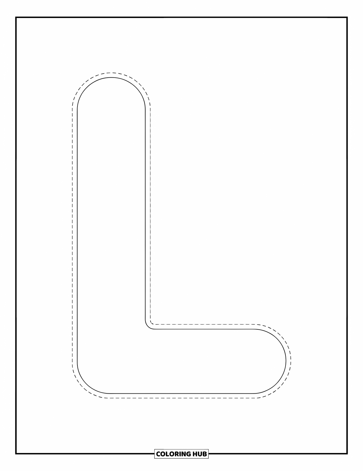 Letter L Coloring Page for Kids: A dotted uppercase L sits in the center, ready for tracing