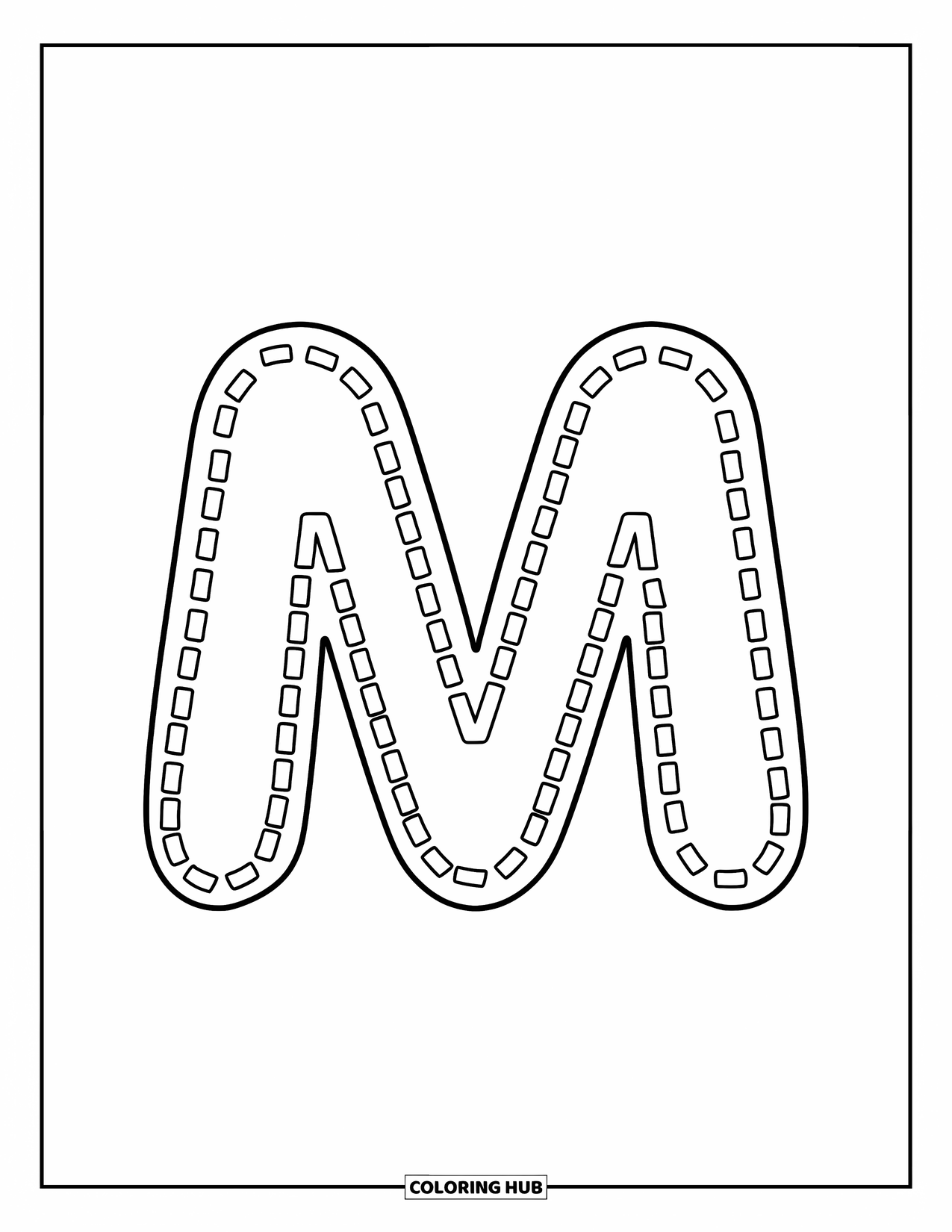 Letter M Coloring Page for Kids: Small dotted m is simple and perfect for tracing fun