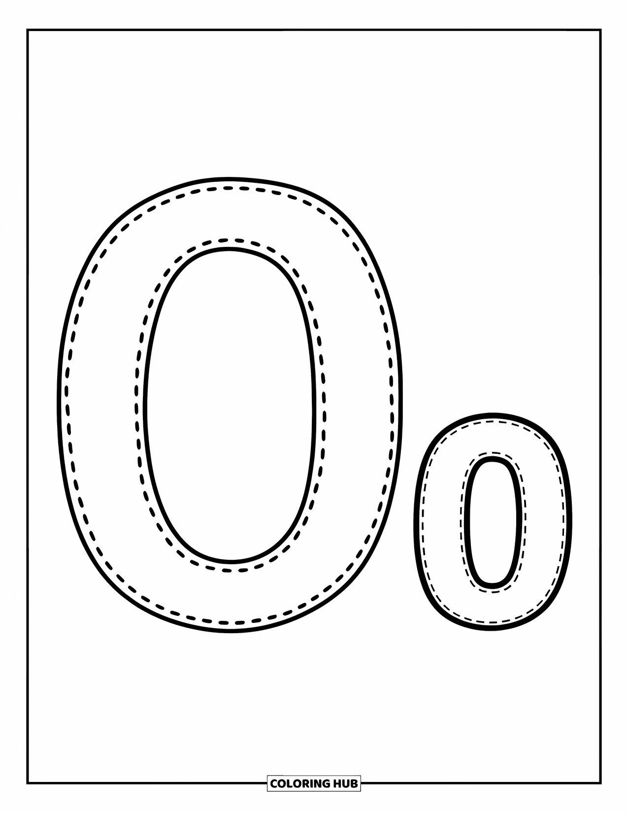 Letter O Coloring Page for Kids: Dotted O and o side by side for easy preschool writing practice