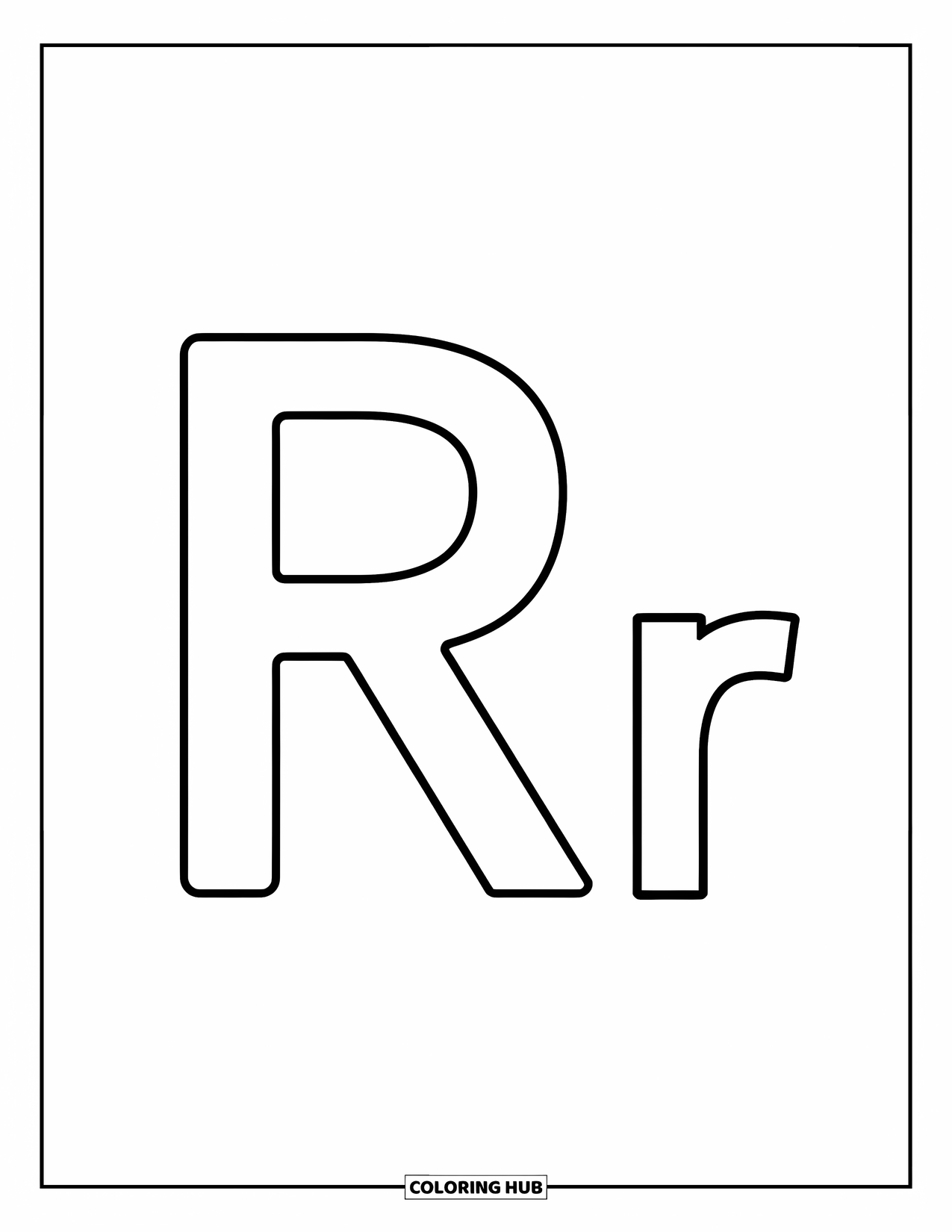 Letter R Coloring Page for Kids: A bold big R and small r pair up for simple preschool coloring