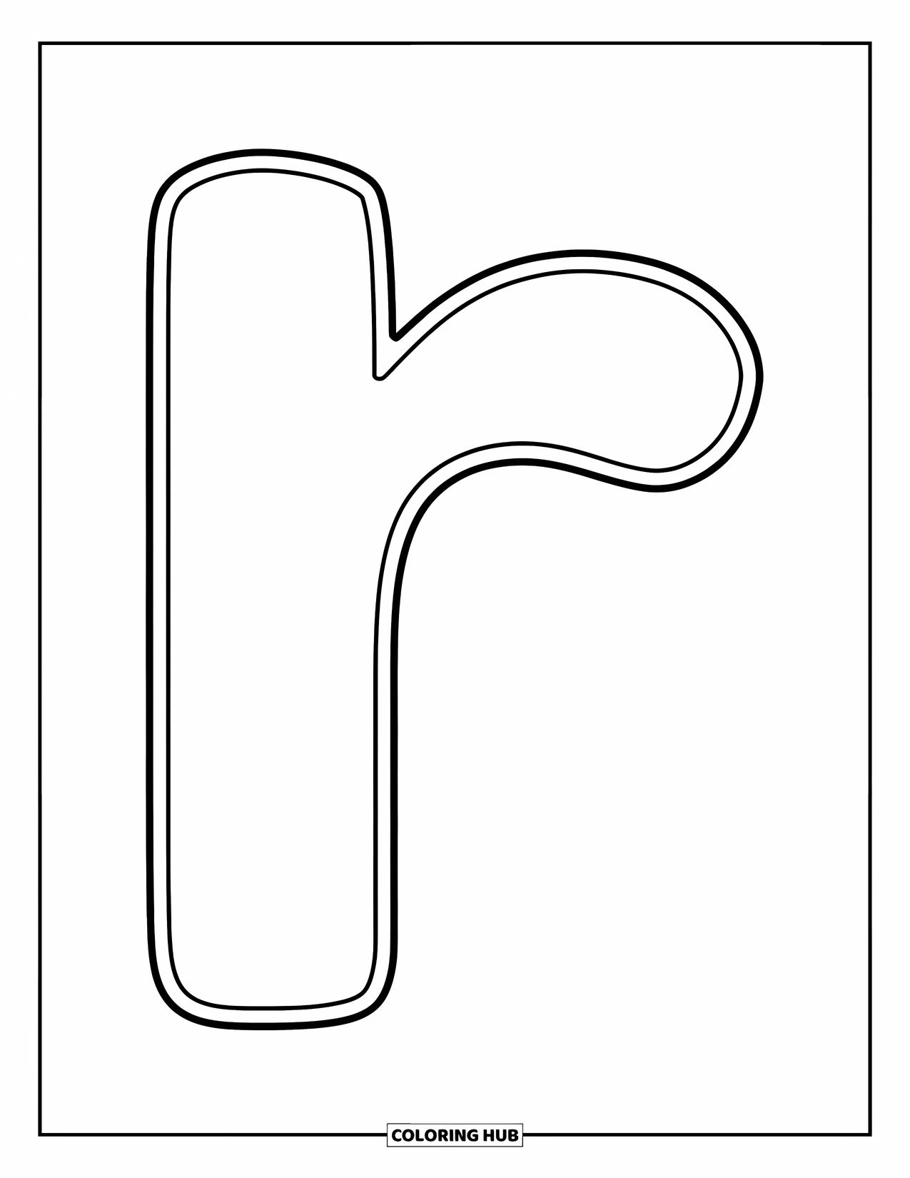 Letter R Coloring Page for Kids: A centered lowercase r with bold lines is fun and easy to color