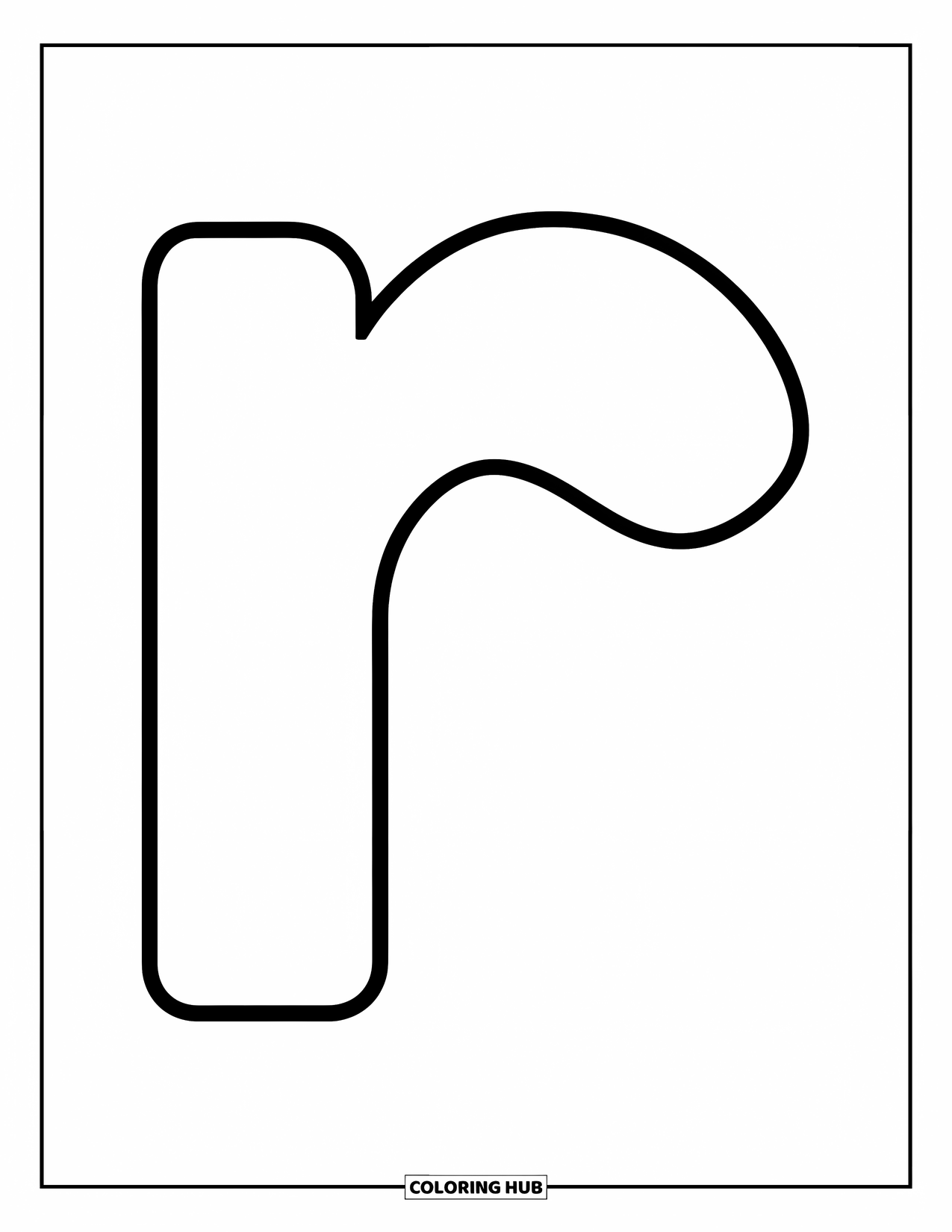 Letter R Coloring Page for Kids: A small letter r with thick lines is perfect for preschool coloring