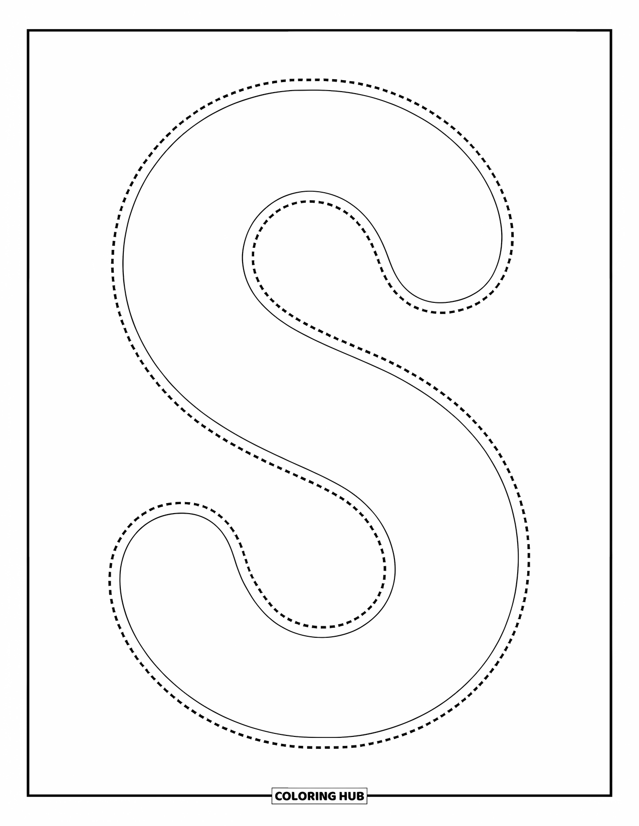 Letter S Coloring Page for Kids: A big dotted "S" for preschoolers to trace and enjoy