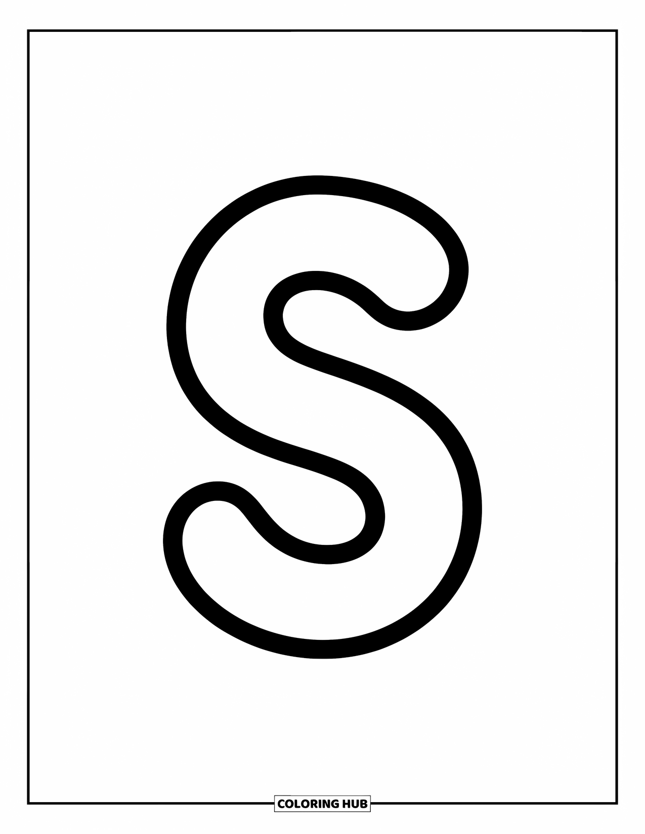 Letter S Coloring Page for Kids: A cheerful lowercase "s" with thick lines, perfect for preschool fun