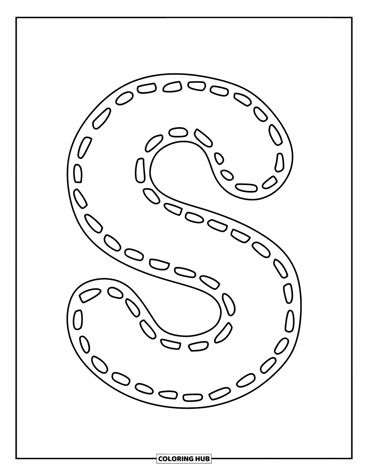 Letter S Coloring Page for Kids: A dotted-outline "s" for preschoolers to trace and learn