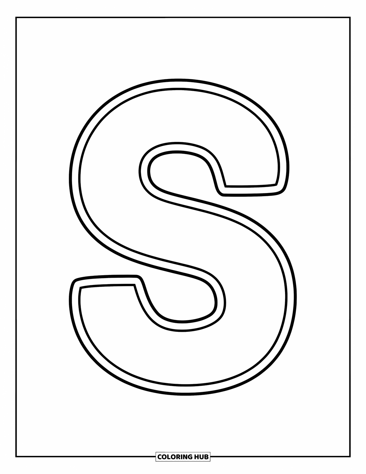 Letter S Coloring Page for Kids: A happy "S" with bold outlines, easy and fun for little learners