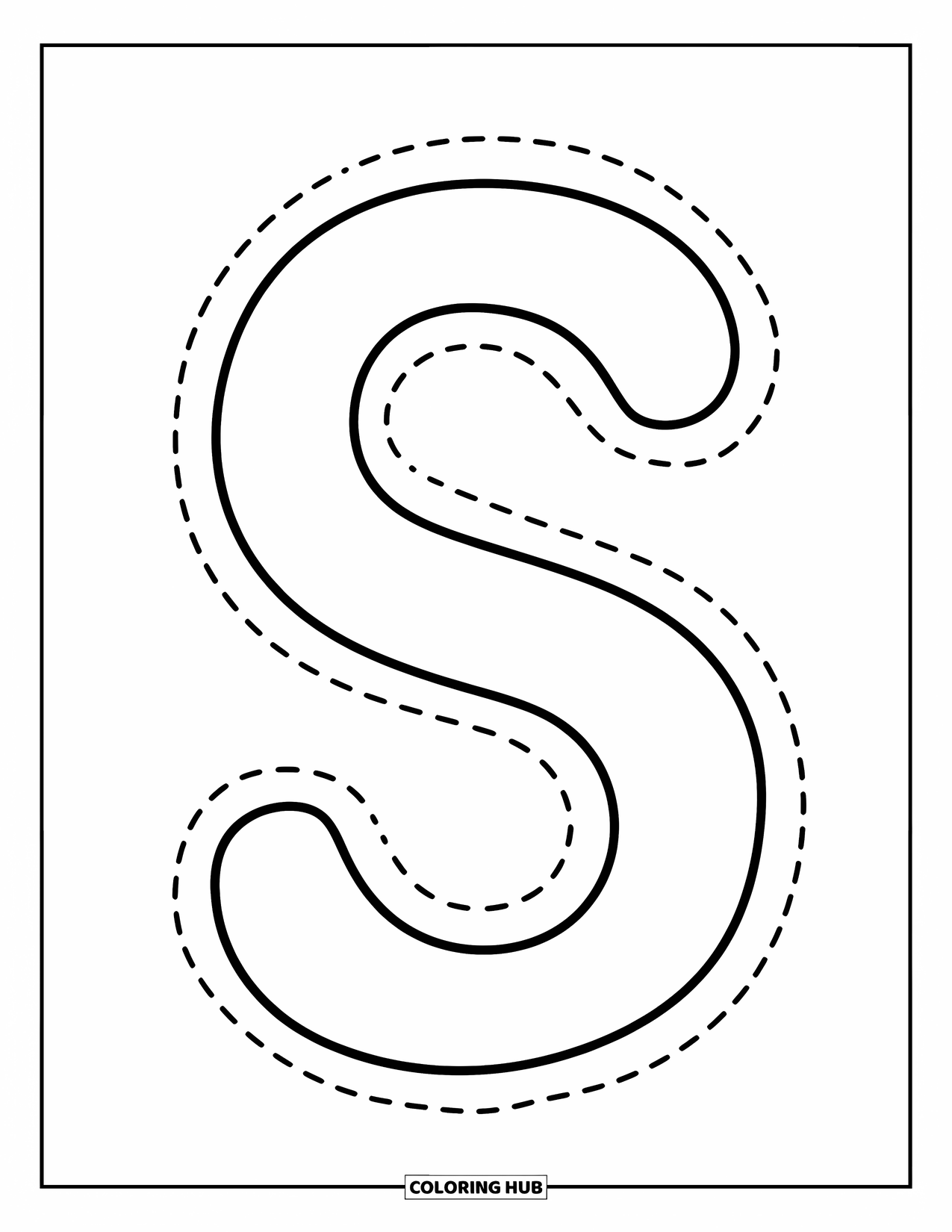 Letter S Coloring Page for Kids: A large uppercase "S" in dotted lines for easy tracing fun