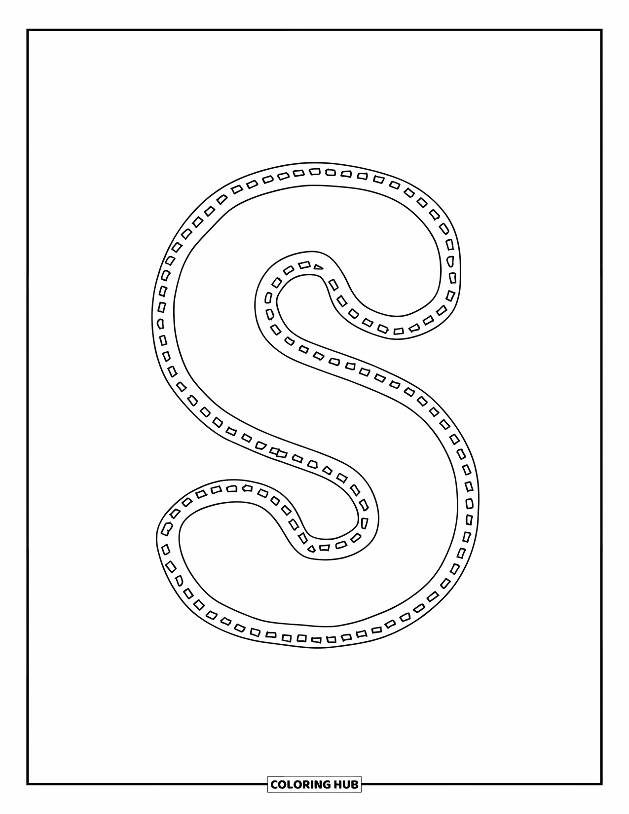 Letter S Coloring Page for Kids: A lowercase dotted "s" in the center for tracing