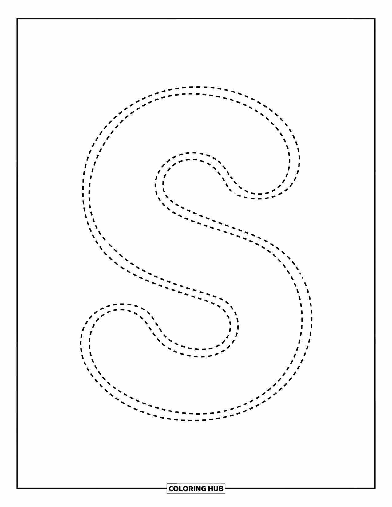 Letter S Coloring Page for Kids: A small dotted "s" to trace and practice writing