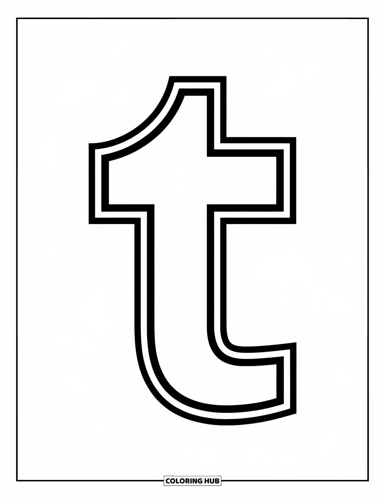 Letter T Coloring Page for Kids: A bold little t is centered and ready to color