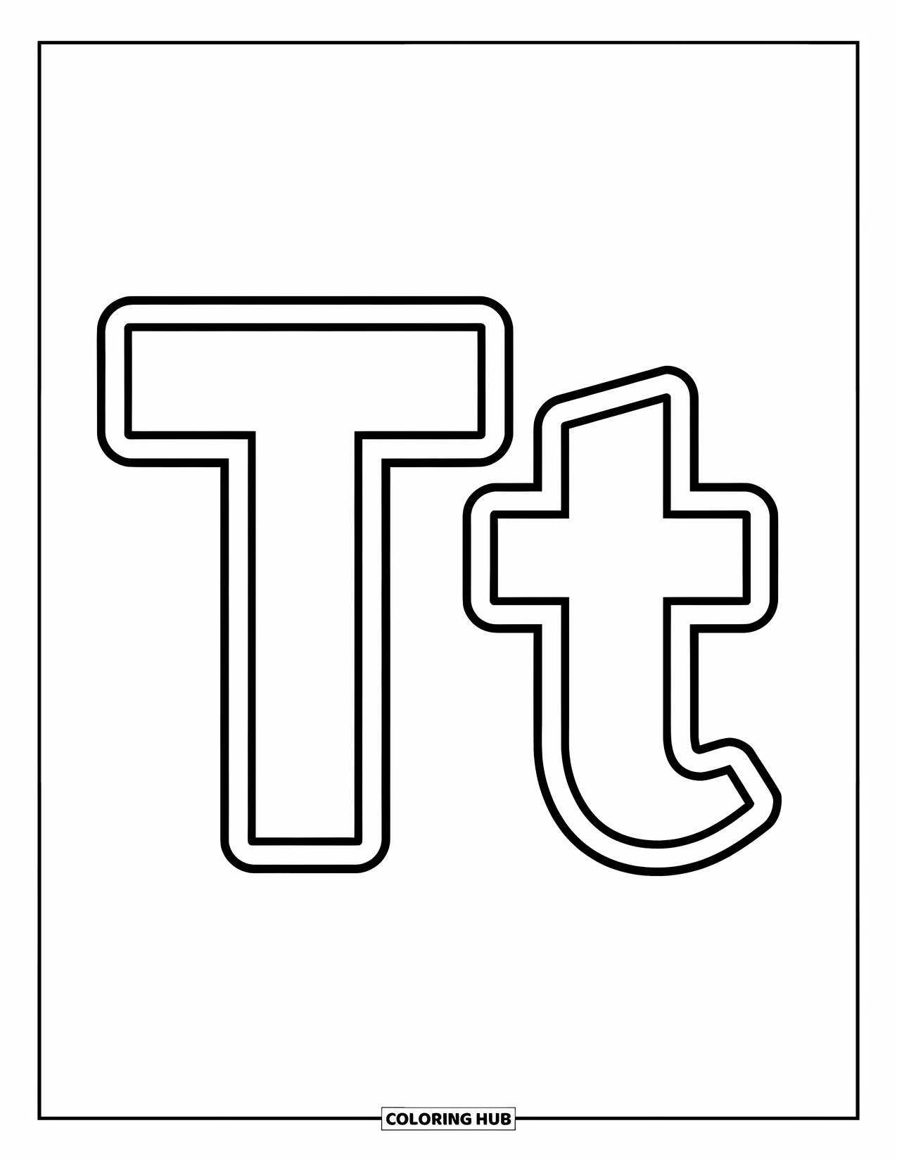 Letter T Coloring Page for Kids: Big T and little t stand side by side, ready to color