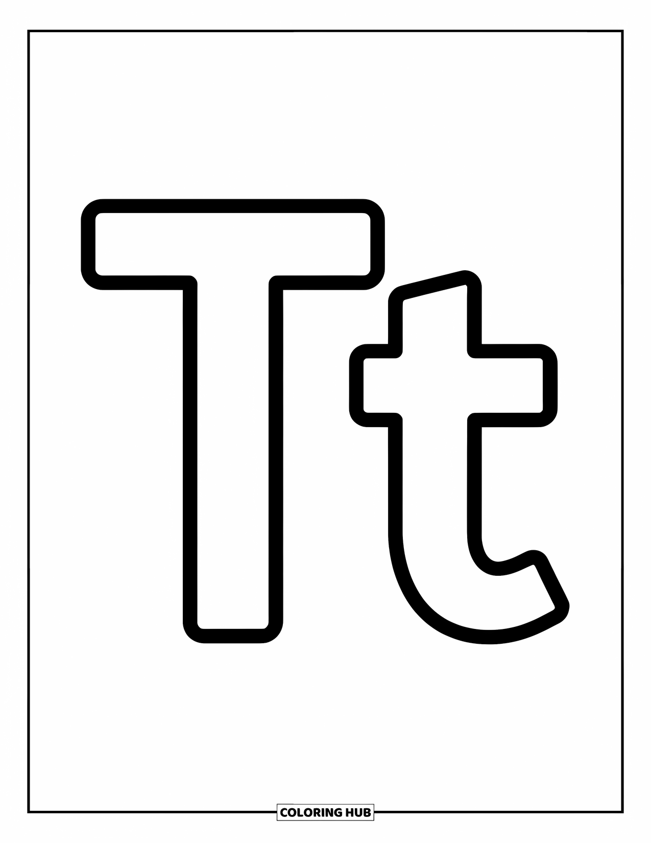 Letter T Coloring Page for Kids: Bold T and tiny t are perfect for preschool coloring fun