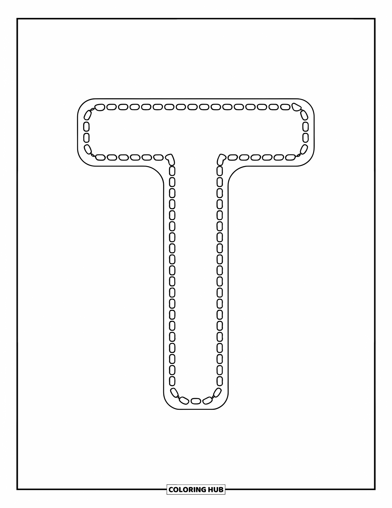 Letter T Coloring Page for Kids: Easy-to-trace dotted T for preschoolers to practice writing