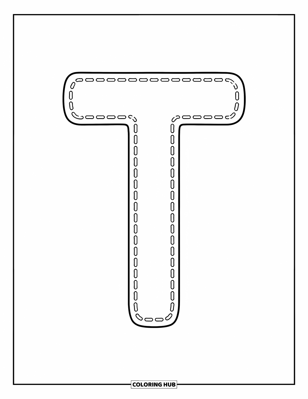 Letter T Coloring Page for Kids: Traceable dotted T helps little learners write with ease