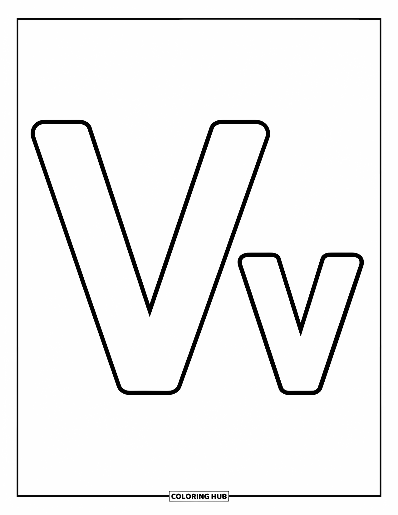 Letter V Coloring Page for Kids: Bold uppercase and lowercase v with clean, simple lines