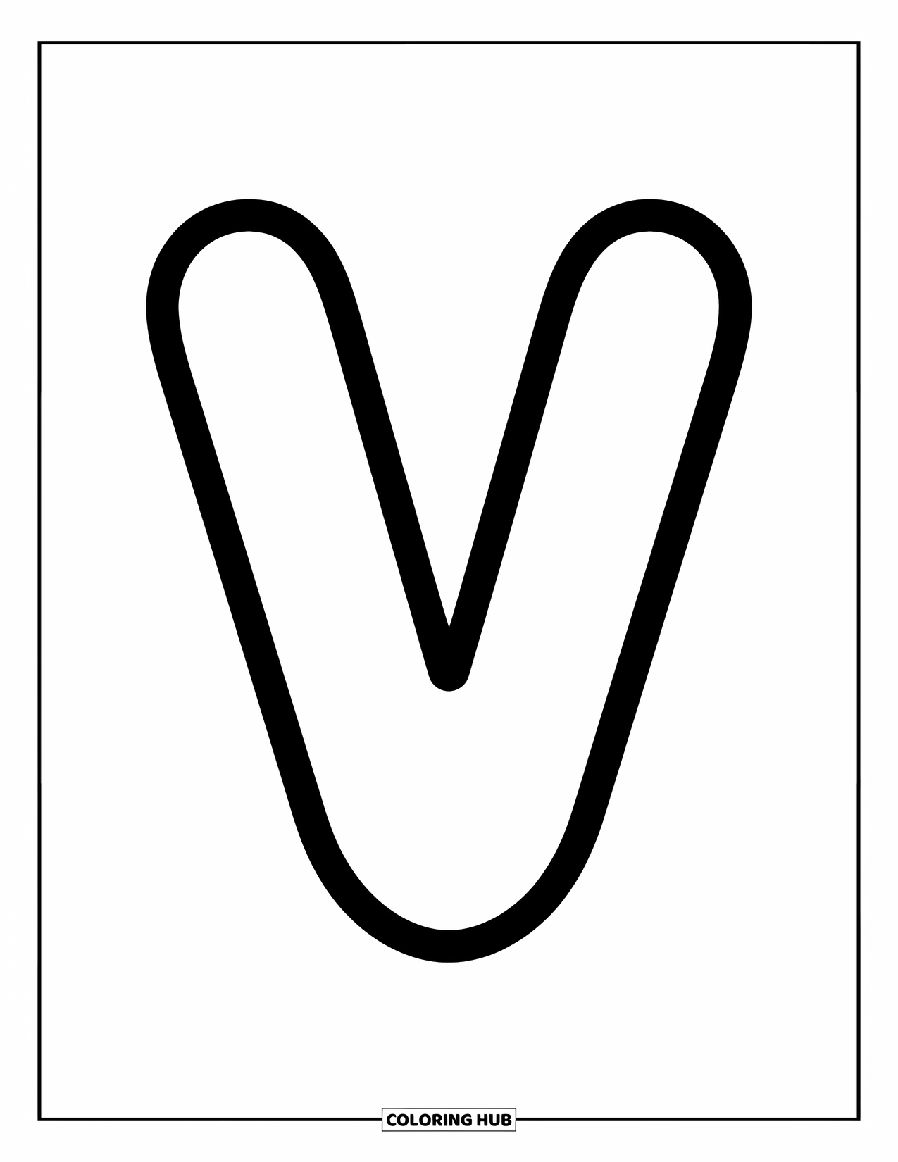 Letter V Coloring Page for Kids: Centered lowercase v with a cheerful and simple design