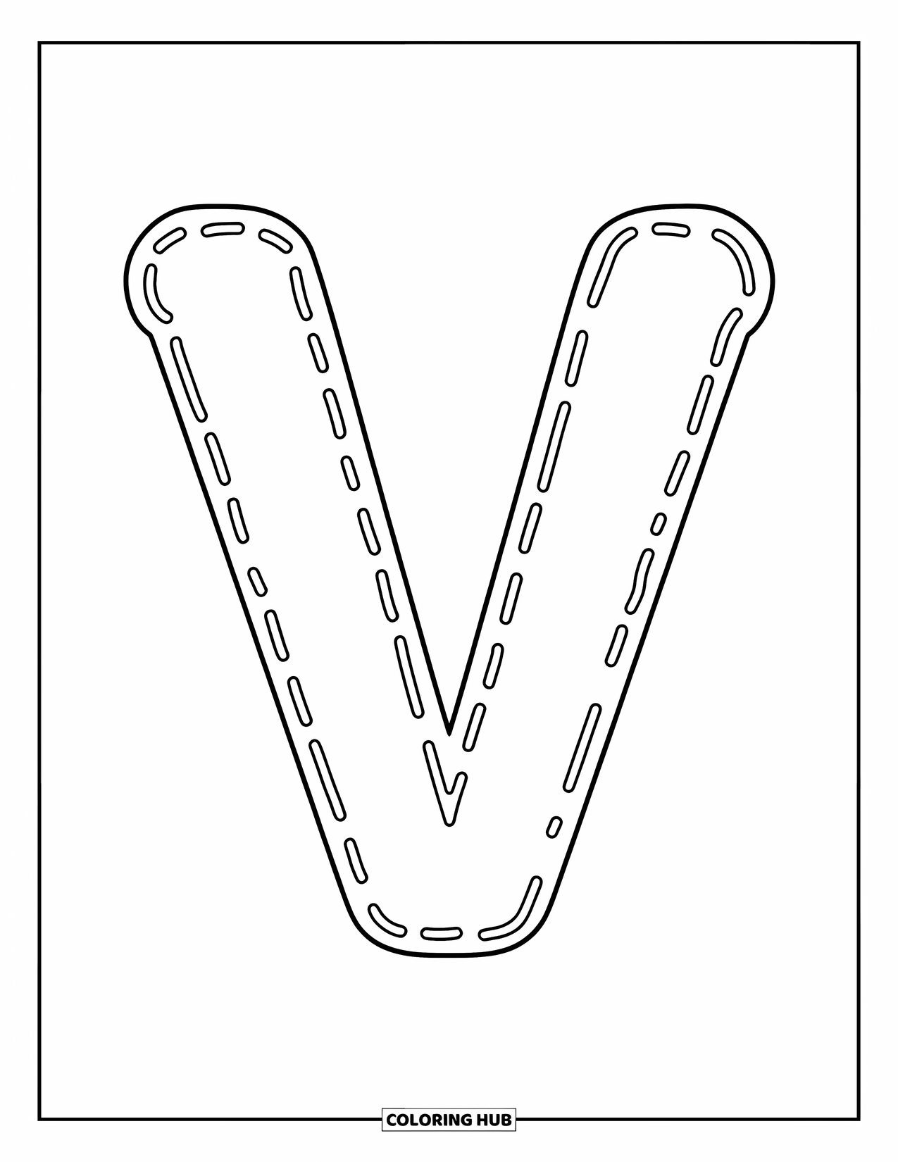 Letter V Coloring Page for Kids: Large dotted V for tracing and early writing fun