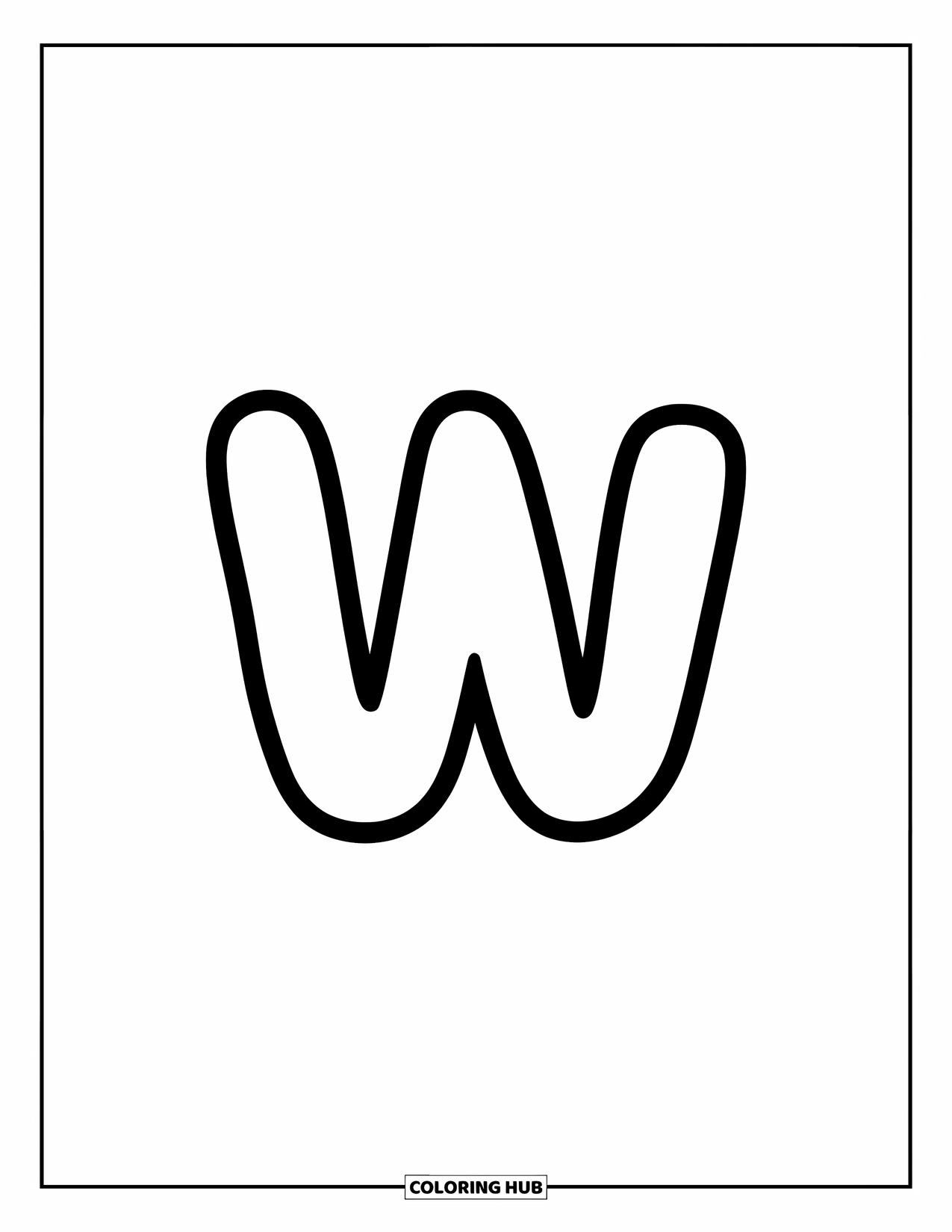 Letter W Coloring Page for Kids: A playful small "w" with thick lines perfect for preschool fun