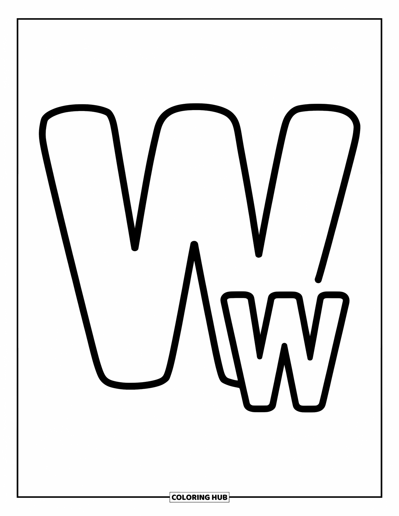 Letter W Coloring Page for Kids: Bold "W" and "w" with fun outlines for easy preschool coloring