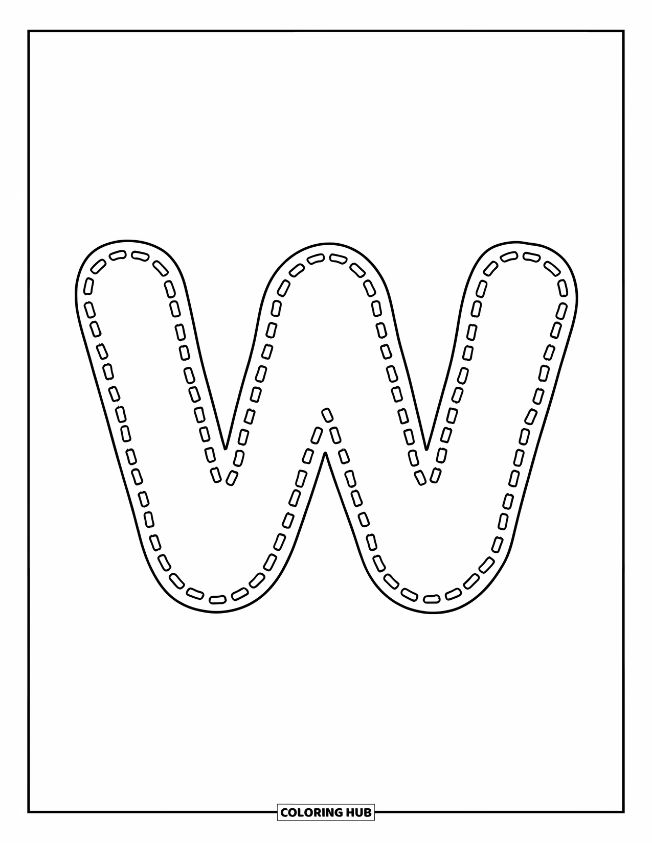 Letter W Coloring Page for Kids: Traceable dotted "w" designed for preschoolers learning the alphabet