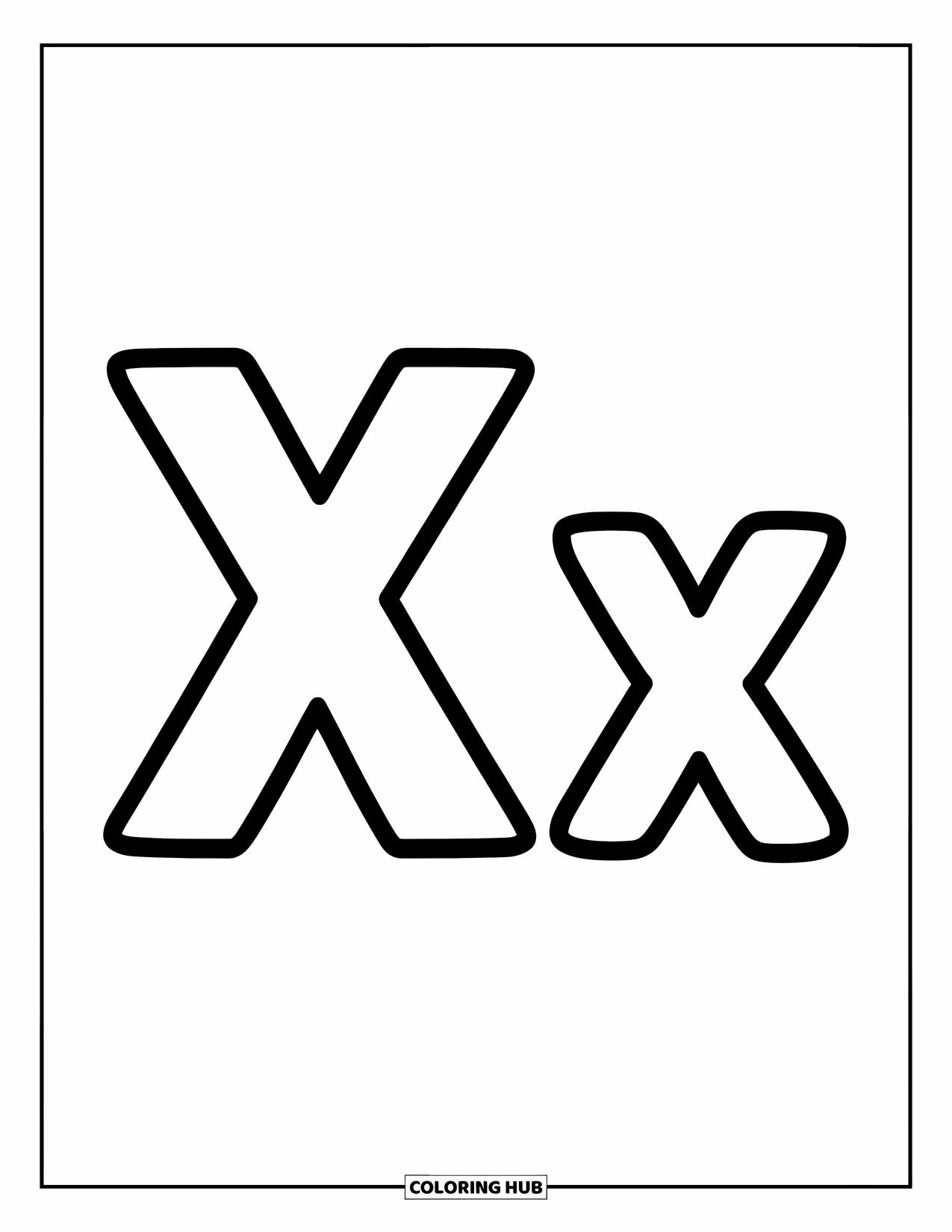 Letter X Coloring Page for Kids: Big uppercase and lowercase X side by side, bold and easy to color