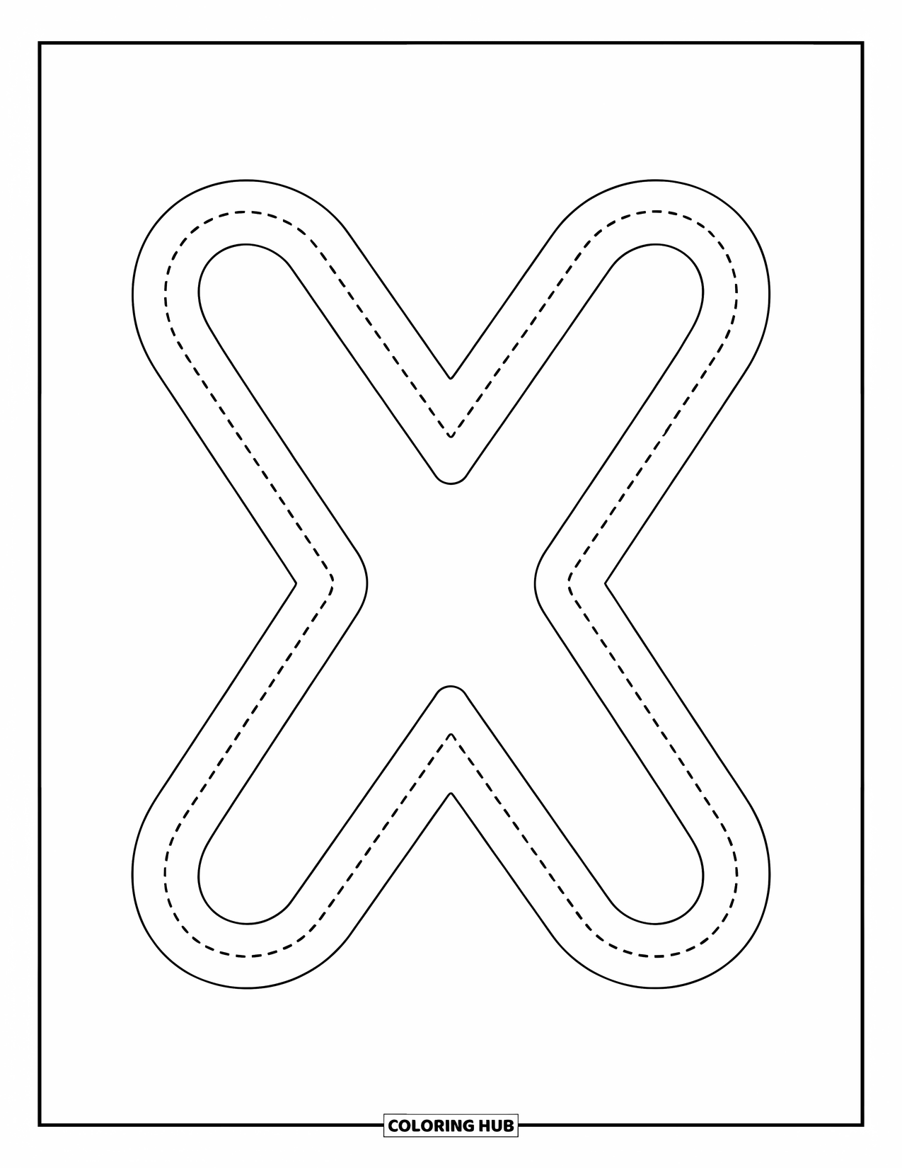 Letter X Coloring Page for Kids: Big X and little x with dotted outlines for tracing
