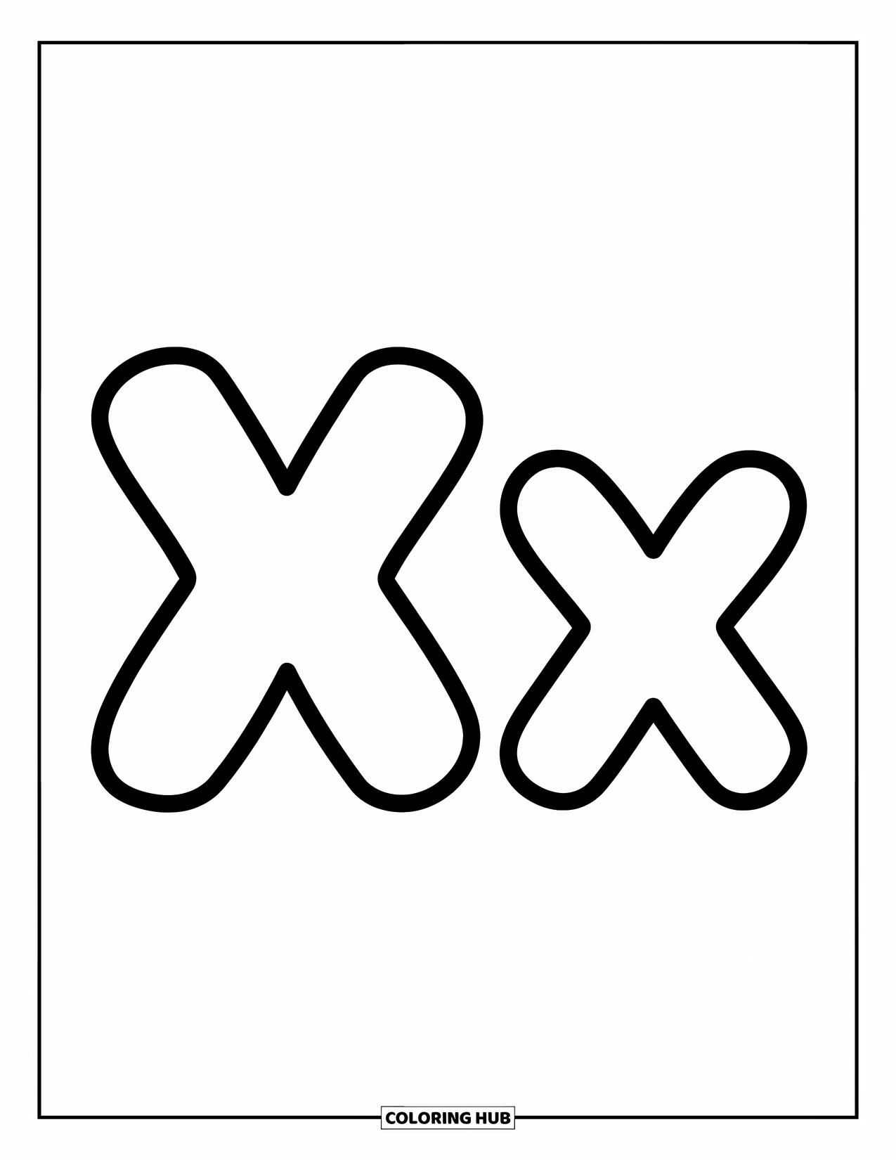 Letter X Coloring Page for Kids: Bold-lined X and x side by side, perfect for little hands