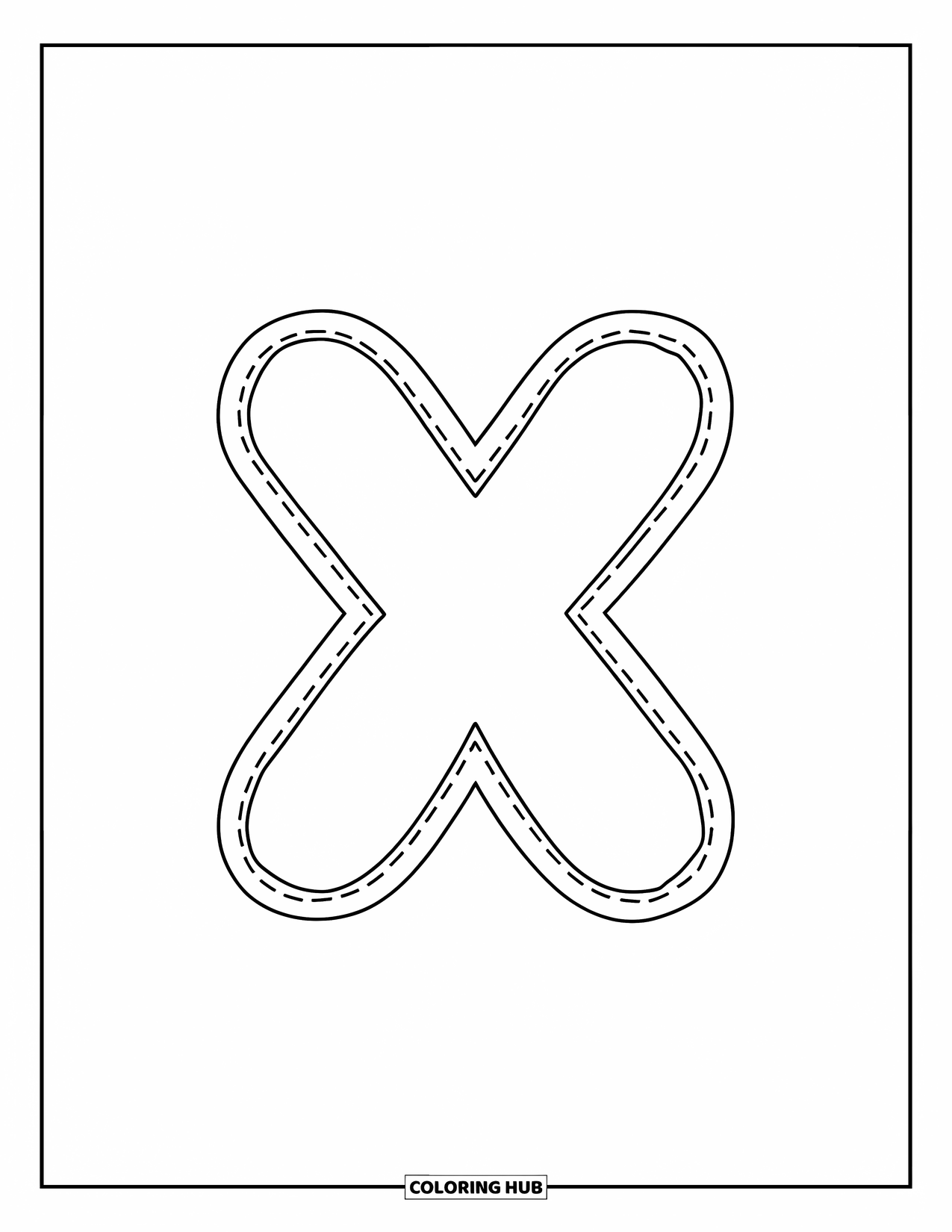 Letter X Coloring Page for Kids: Simple dotted lowercase x centered and great for preschoolers