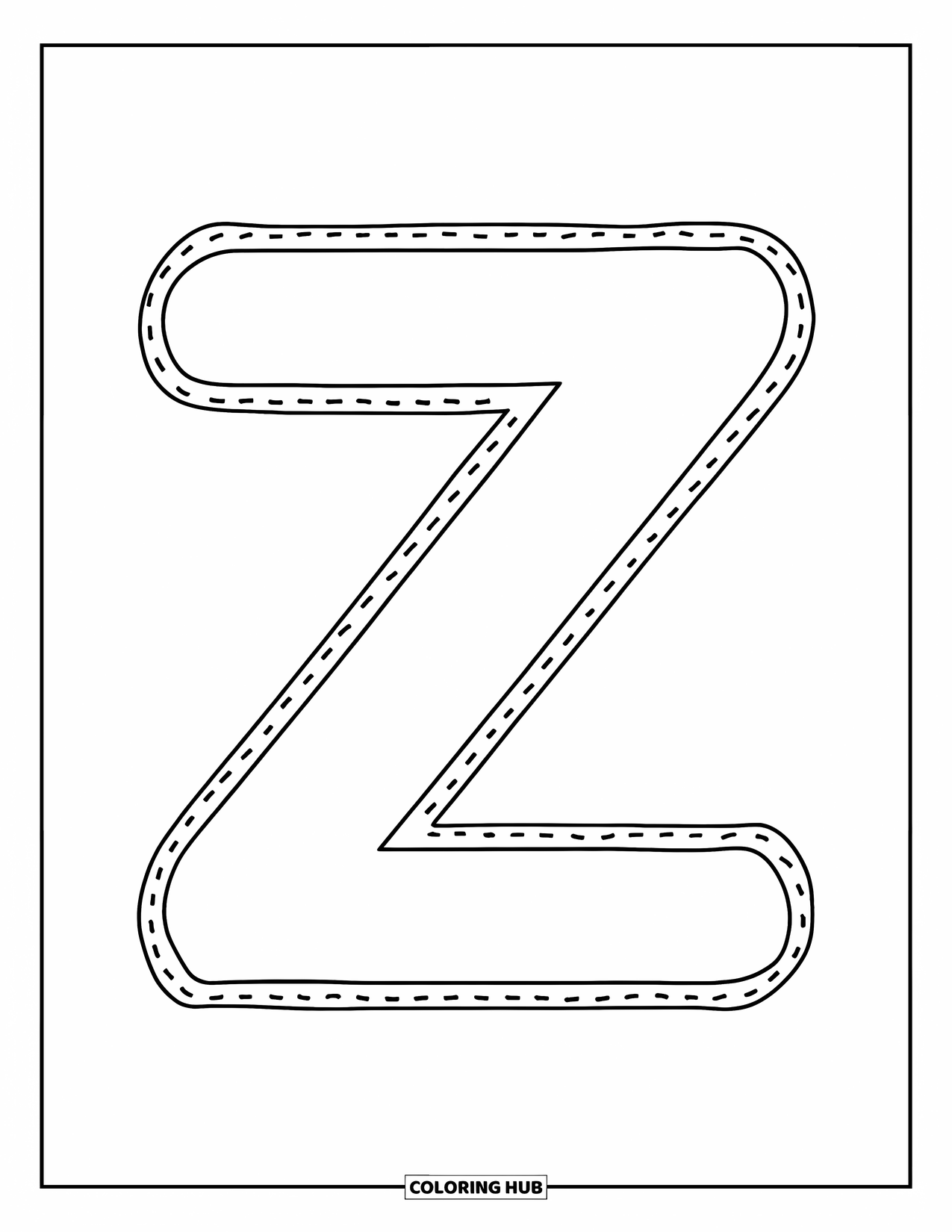 Letter Z Coloring Page for Kids: Big Z with dotted lines, great for tracing practice
