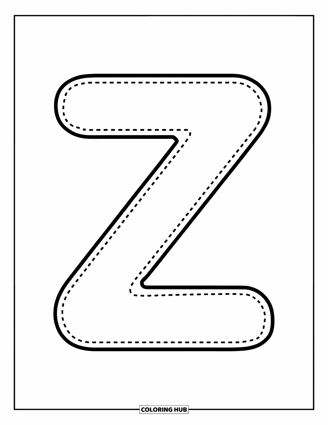 Letter Z Coloring Page for Kids: Dotted uppercase Z, perfect for little hands to trace