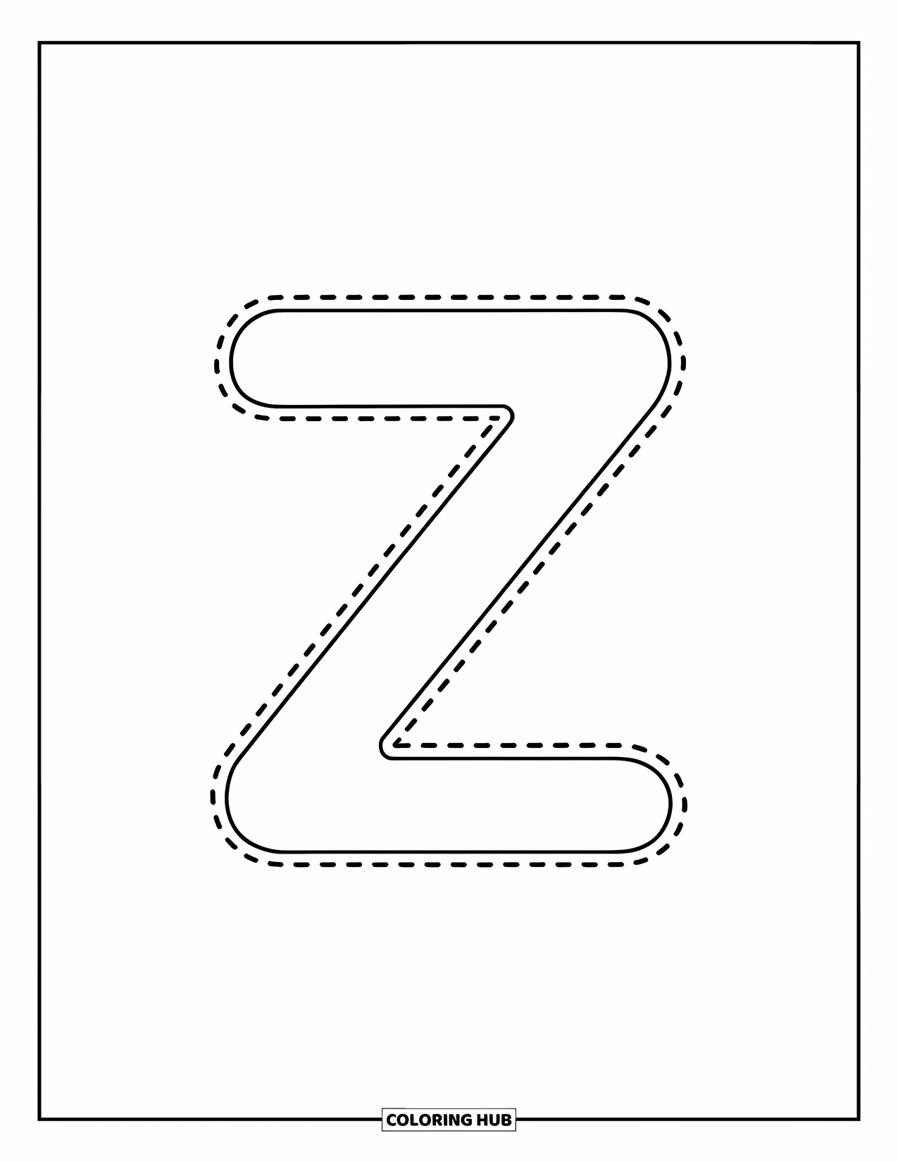 Letter Z Coloring Page for Kids: Large dotted Z that's simple and fun to trace