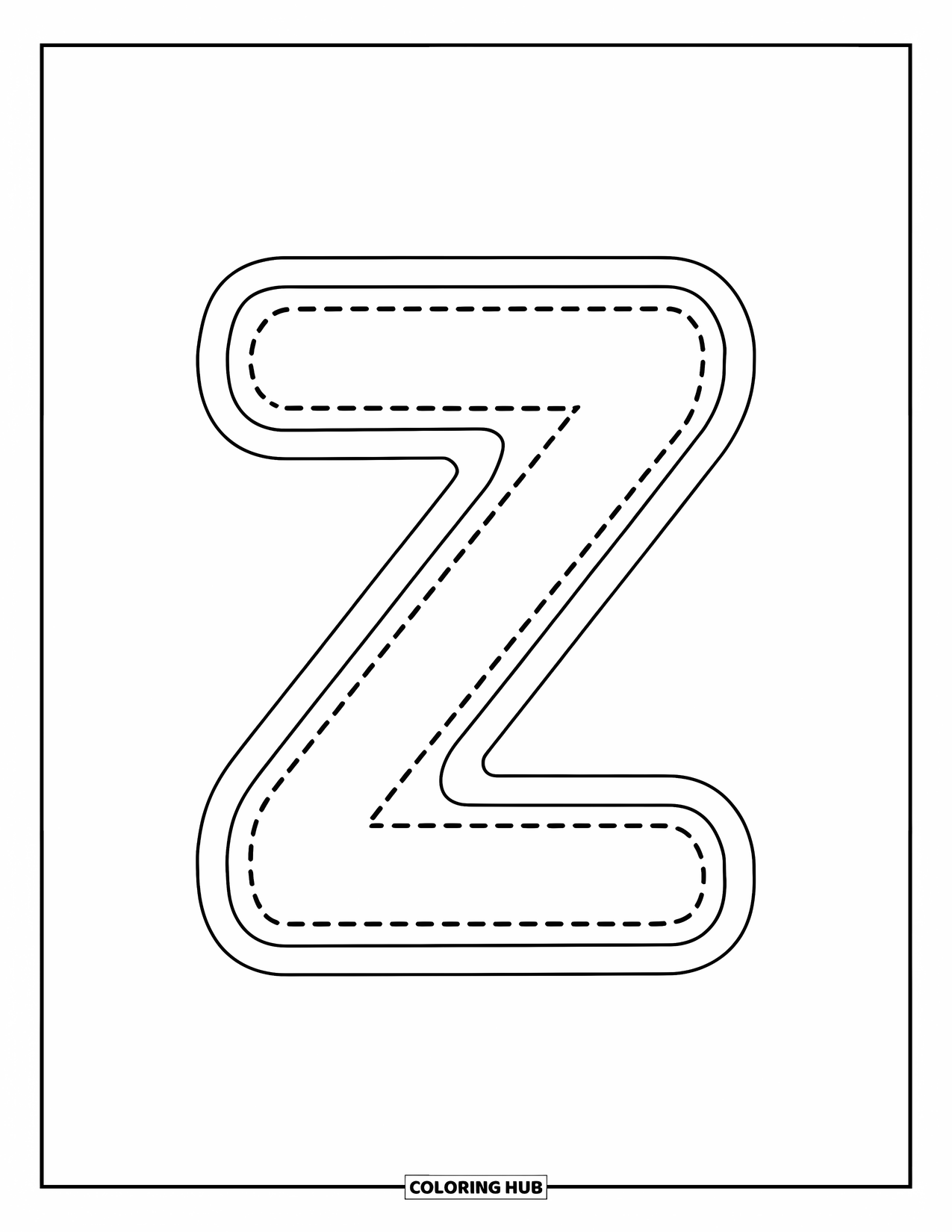 Letter Z Coloring Page for Kids: Lowercase dotted z for tracing and letter learning
