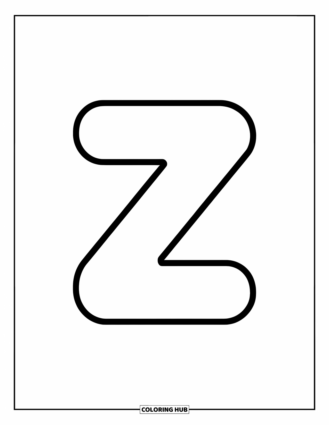 Letter Z Coloring Page for Kids: Lowercase z with thick lines, centered and easy to color